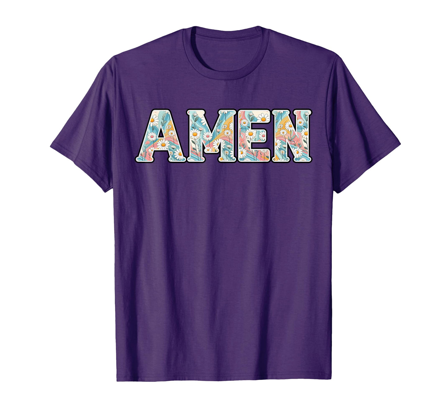 Amen Retro Daisy Flower Jesus Religious Faith Christian T-Shirt