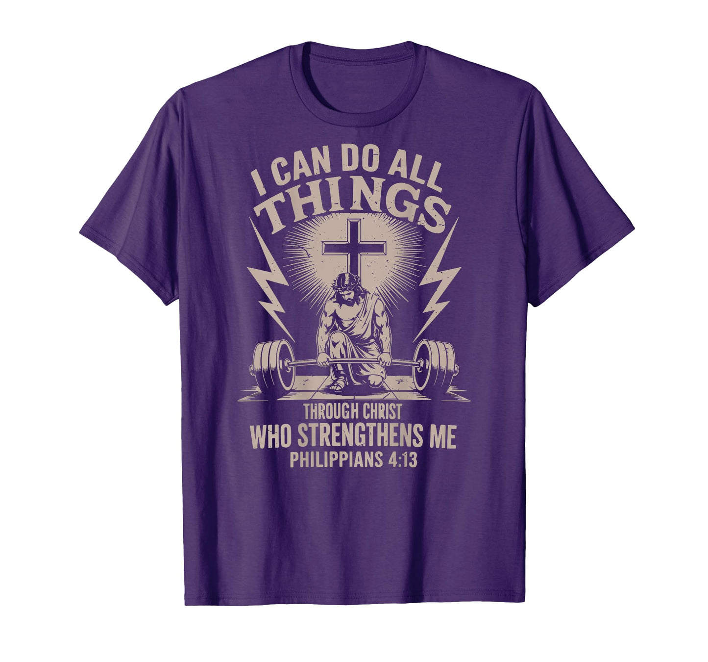 Can Do All Things Christian Workout Gym Weightlifting Cross T-Shirt