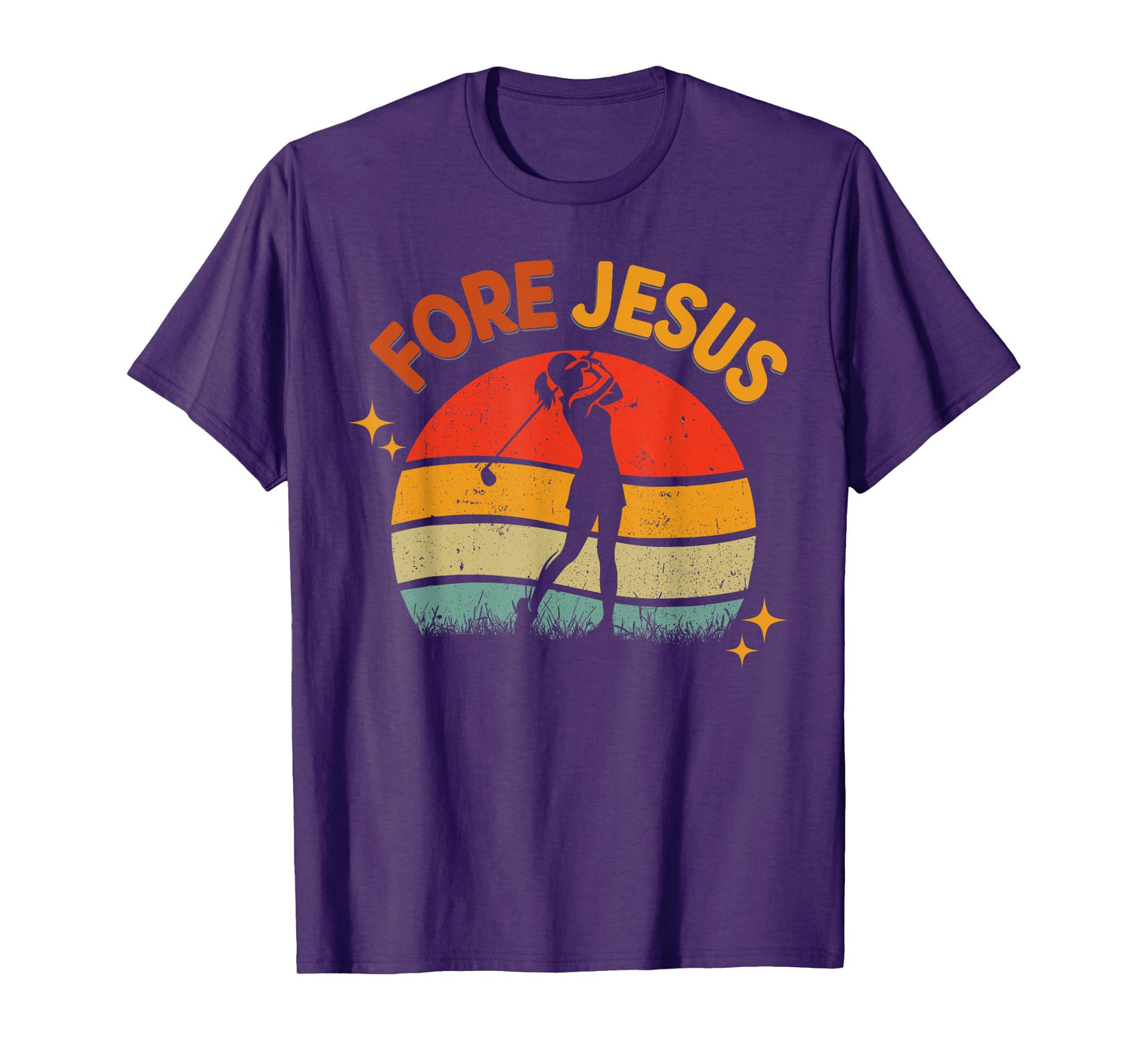 FORE Jesus Christian Golf Retro 70s Religious Golfing Womens T-Shirt