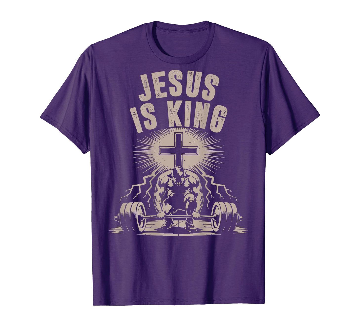 Jesus is King Barbell Cross Funny Christian Workout Gym Men T-Shirt