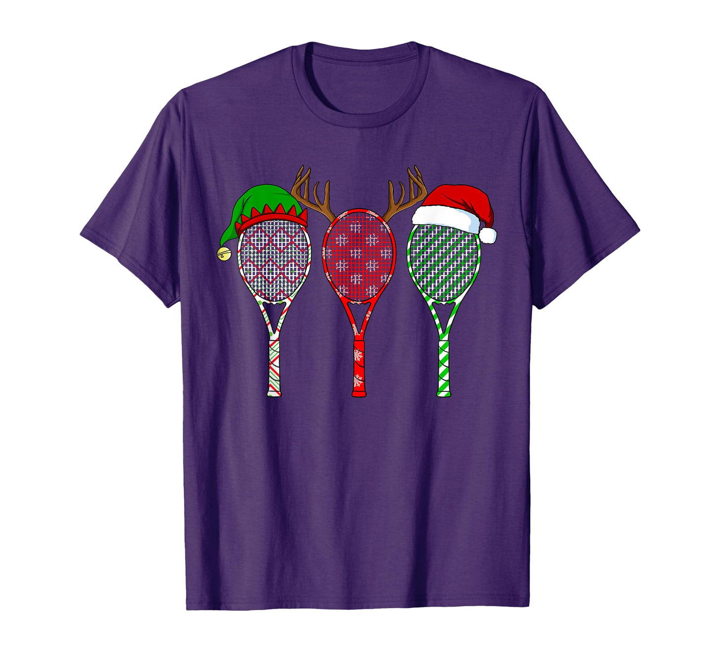 Tennis Racket Christmas Hat Reindeer Anlter Game Sport T-Shirt