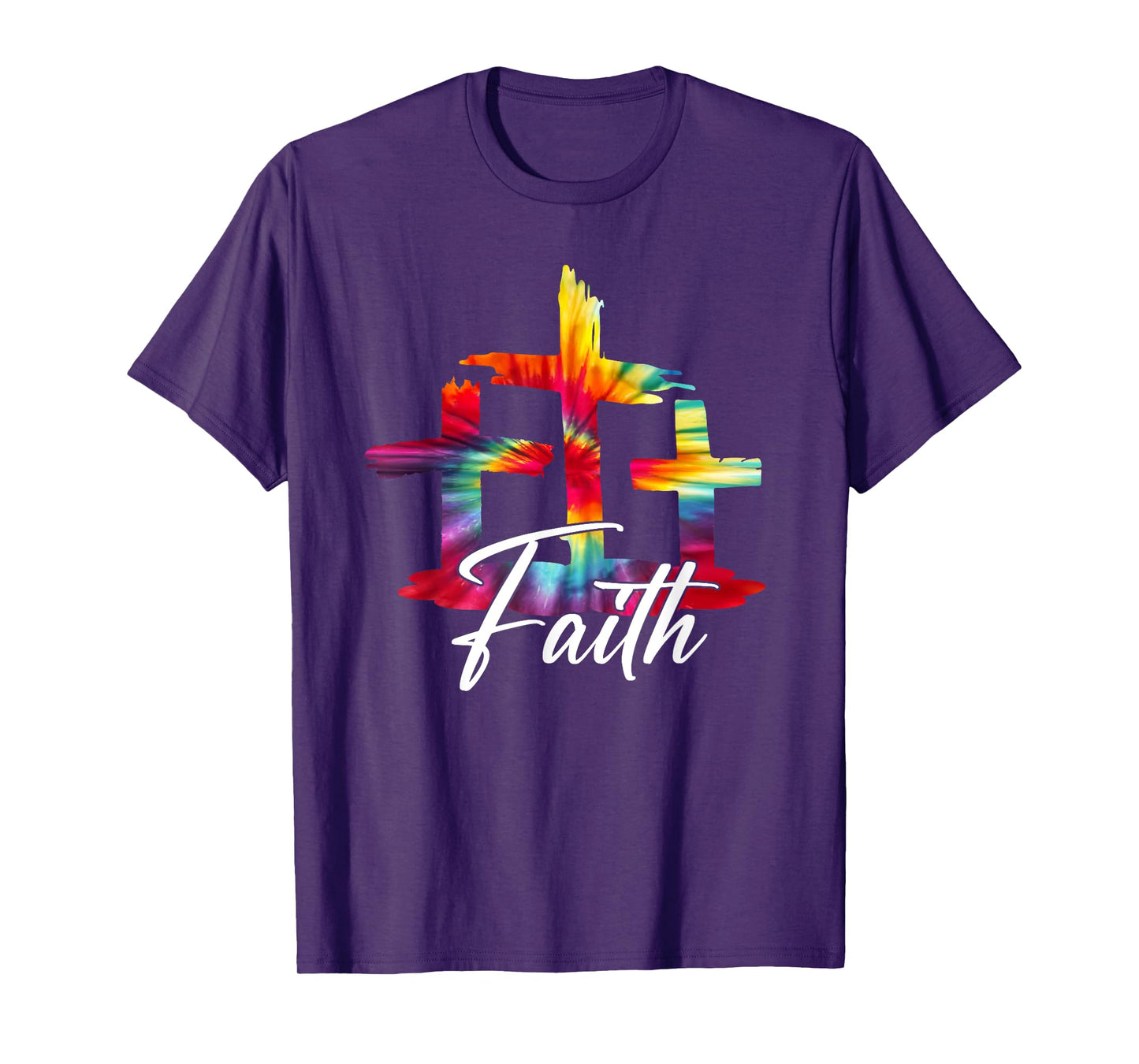 Faith Jesus Christian Cross Tie Dye Rainbow Religious Bible T-Shirt