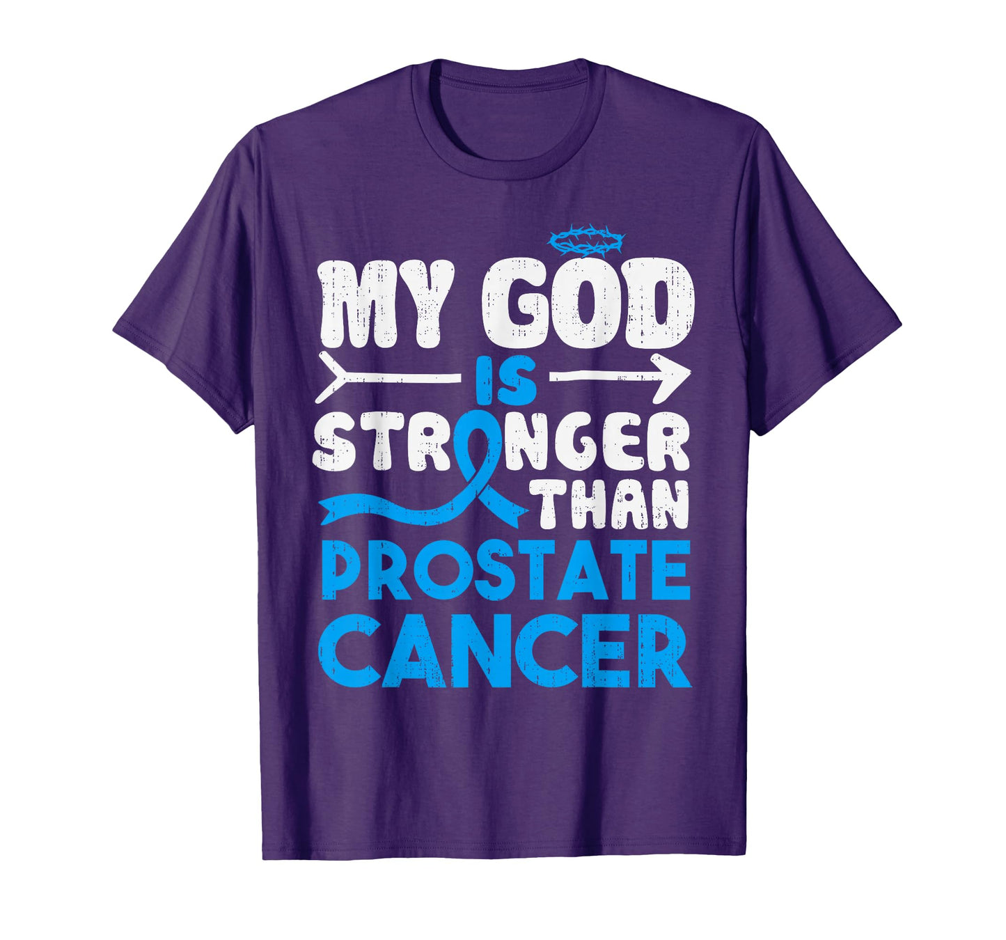 God Stronger Prostate Cancer Awareness Ribbon Light Blue T-Shirt