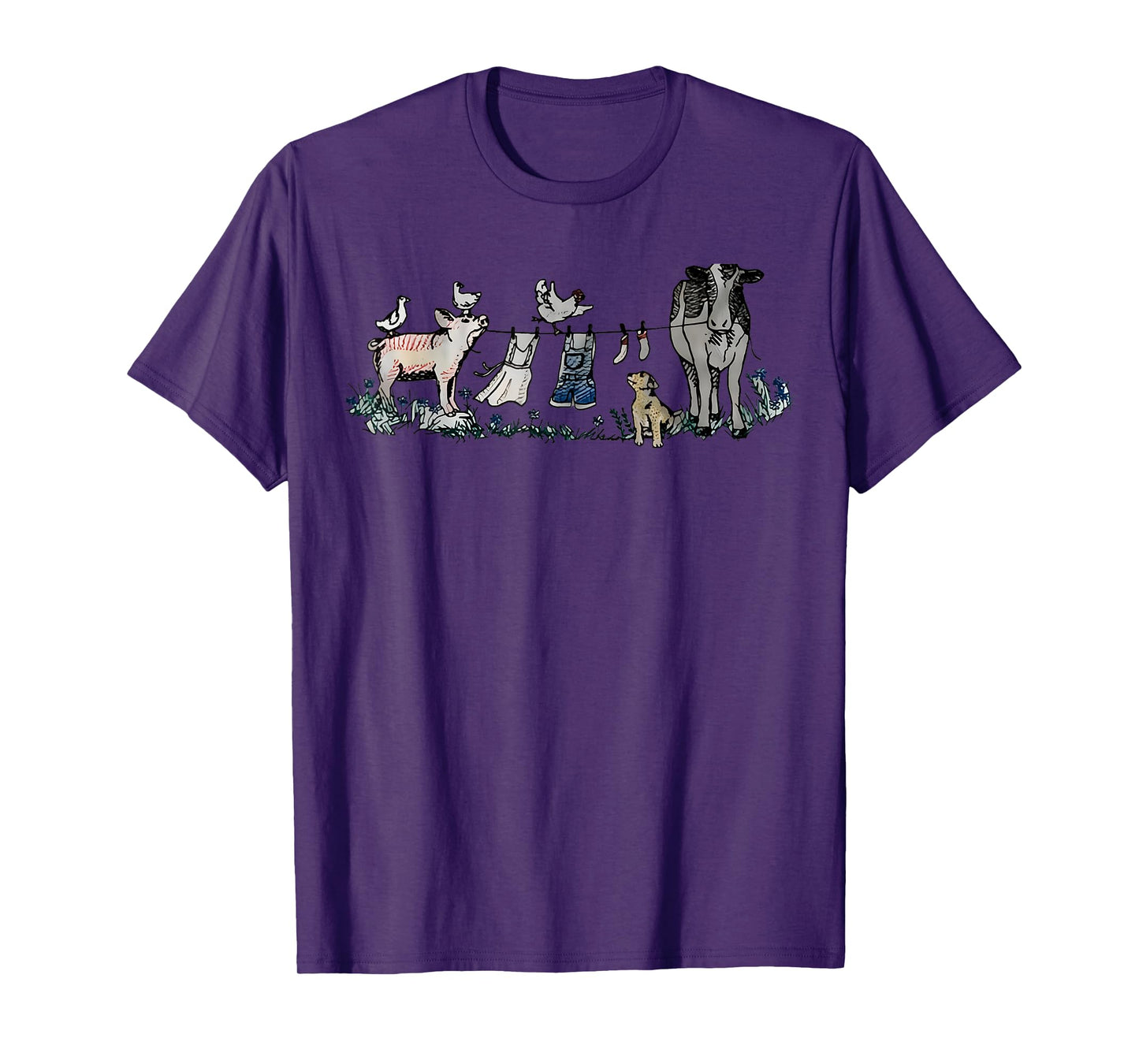 Retro Barnyard Animals Meme Farm Animals Hanging Clothesline T-Shirt