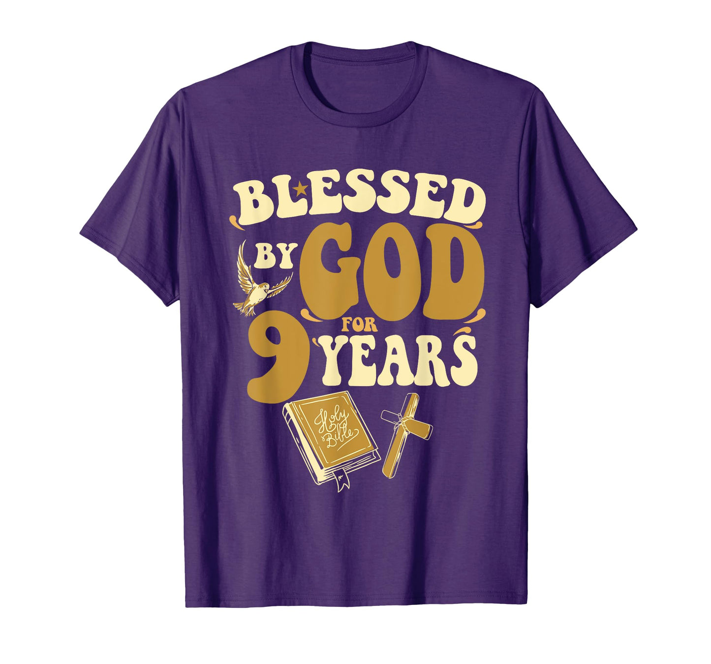 Blessed By God For 9 Years 9th Birthday Religious Theme T-Shirt