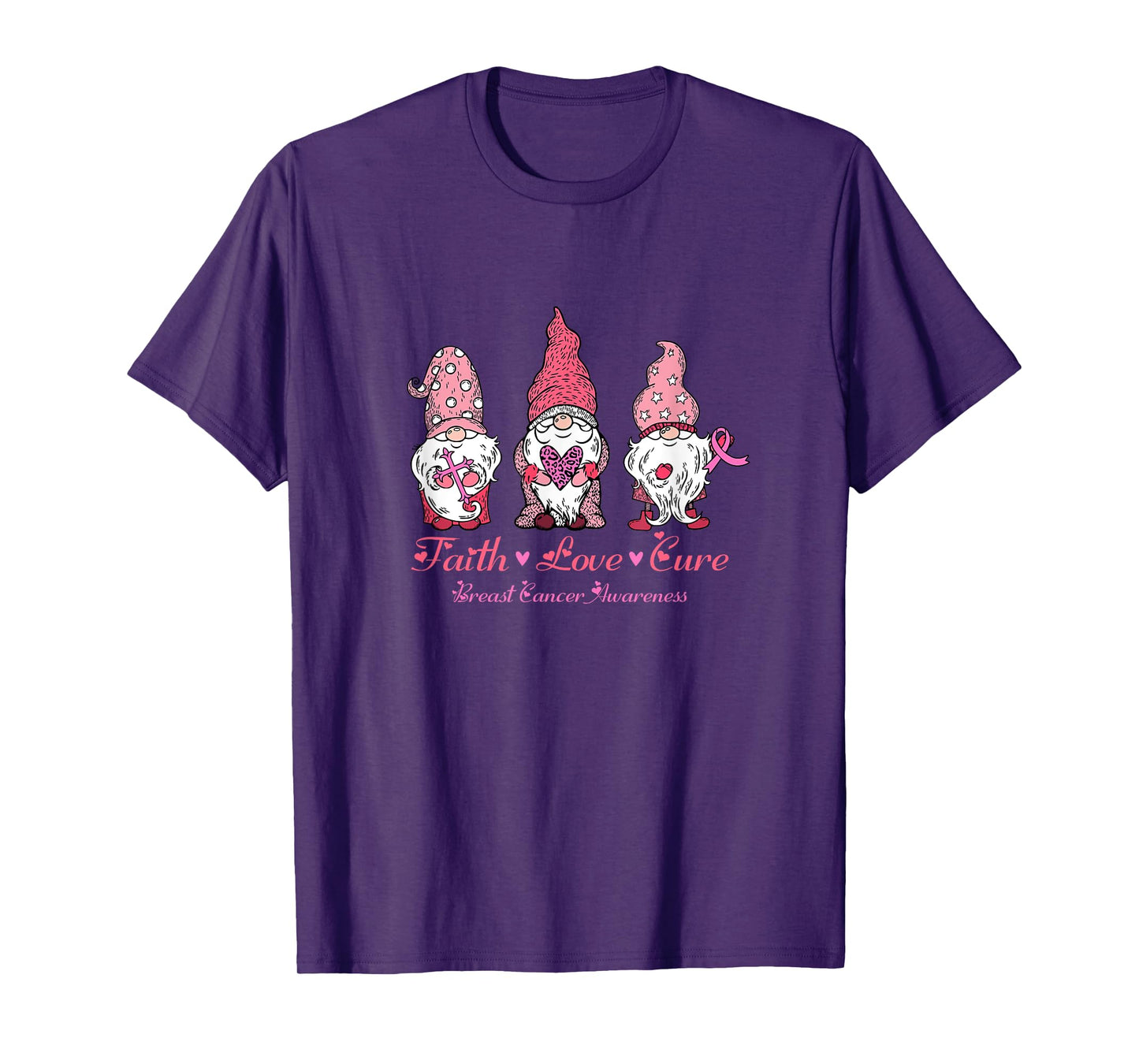 Gnomes Pink Warrior Faith Hope Love Breast Cancer Awareness T-Shirt
