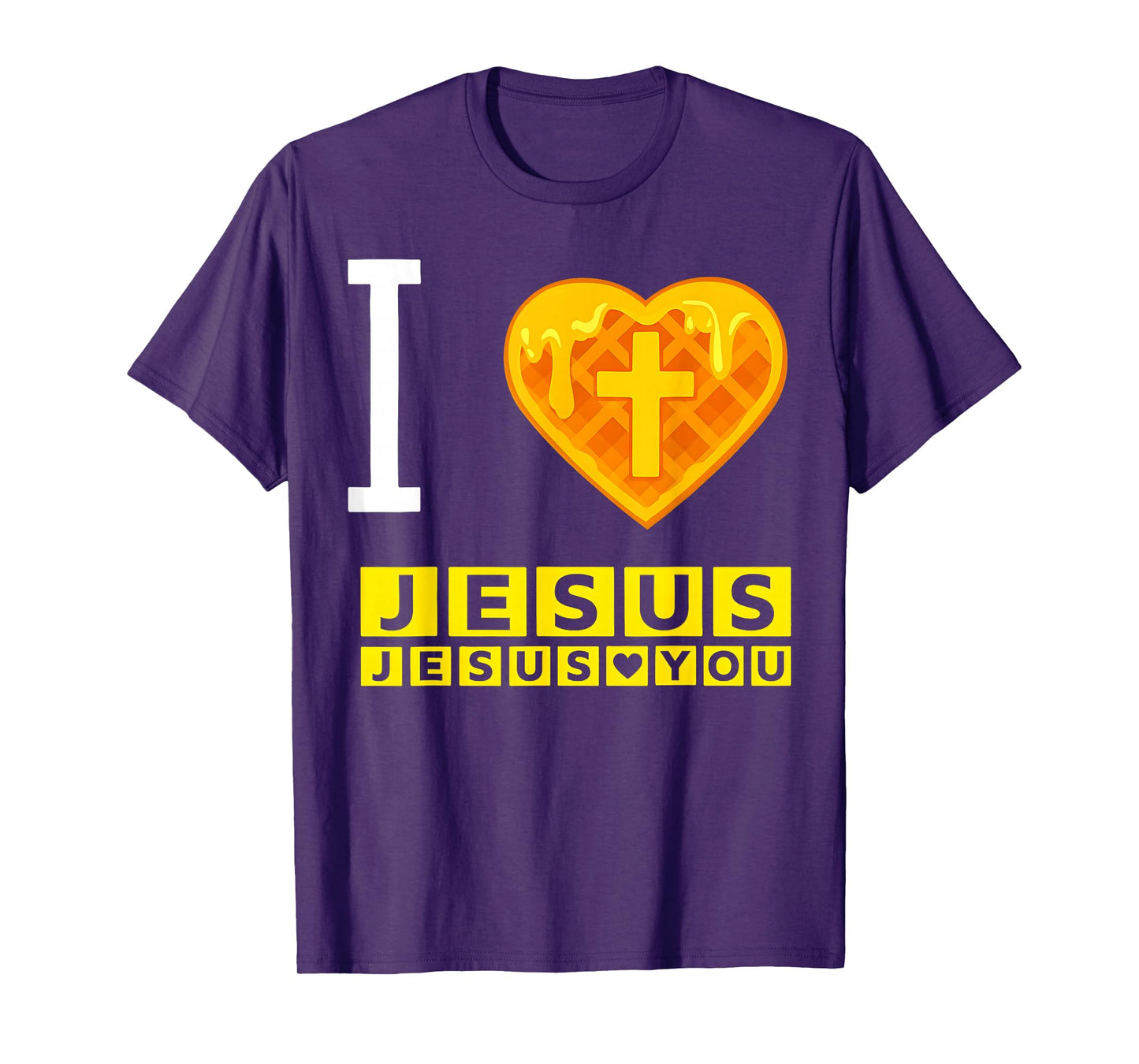 Jesus I Love Jesus Waffle Heart Christian Cross God Faith T-Shirt