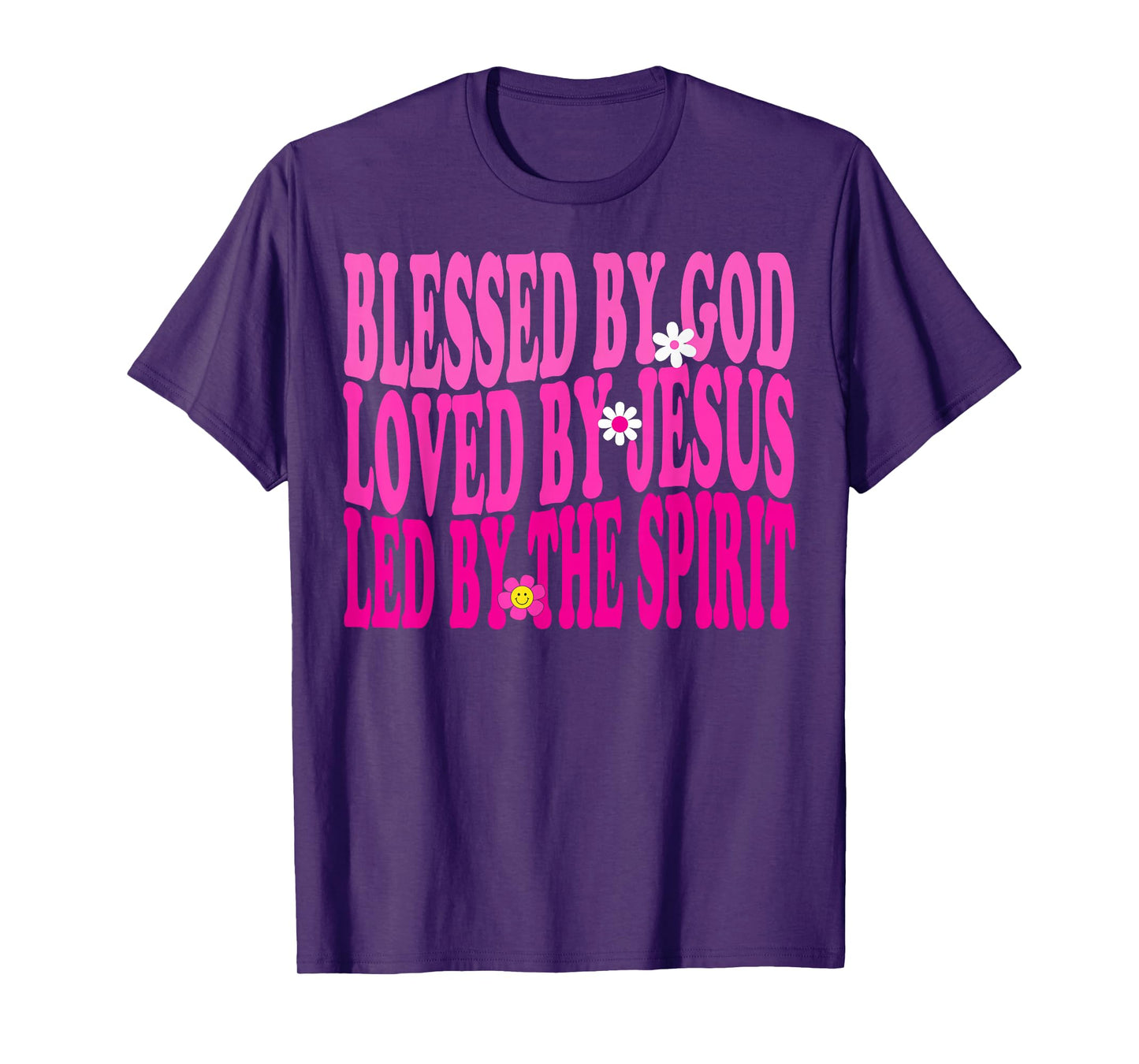 Blessed By God, Loved By Jesus, Pink Flower Christian Groovy T-Shirt