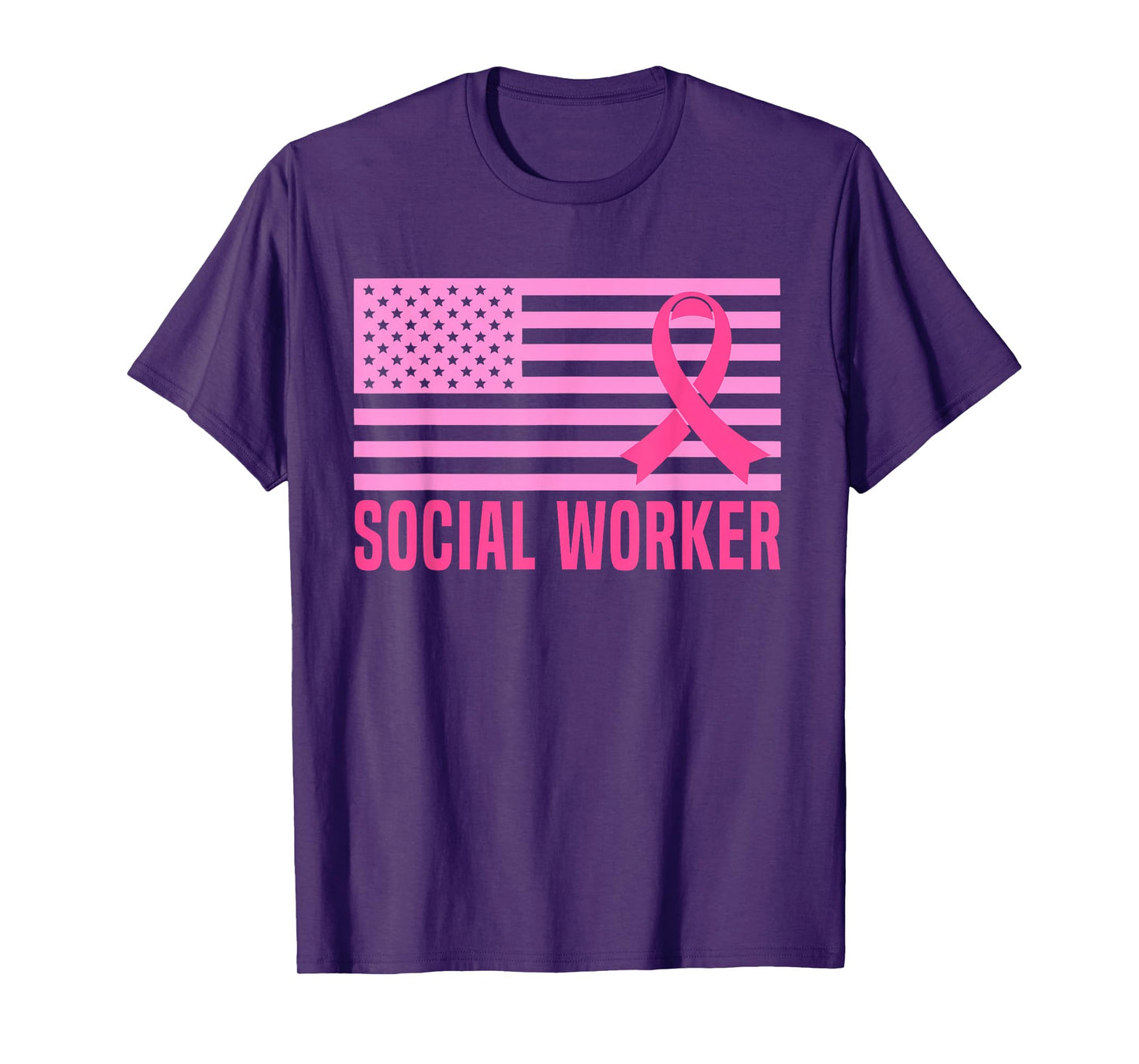 Social Worker Breast Cancer Awareness Month USA Flag Gifts T-Shirt