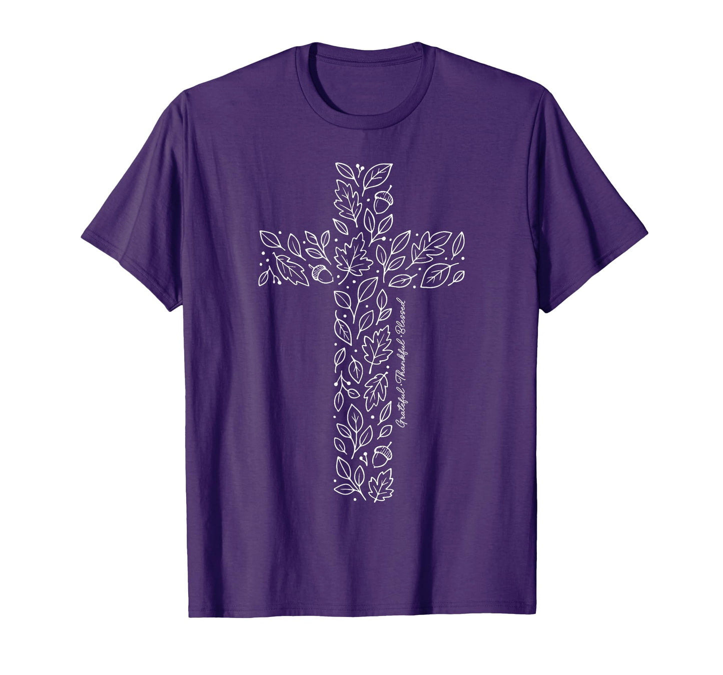 Christian Cross Tee Autumn Leaves Grateful Thankful Blessed T-Shirt