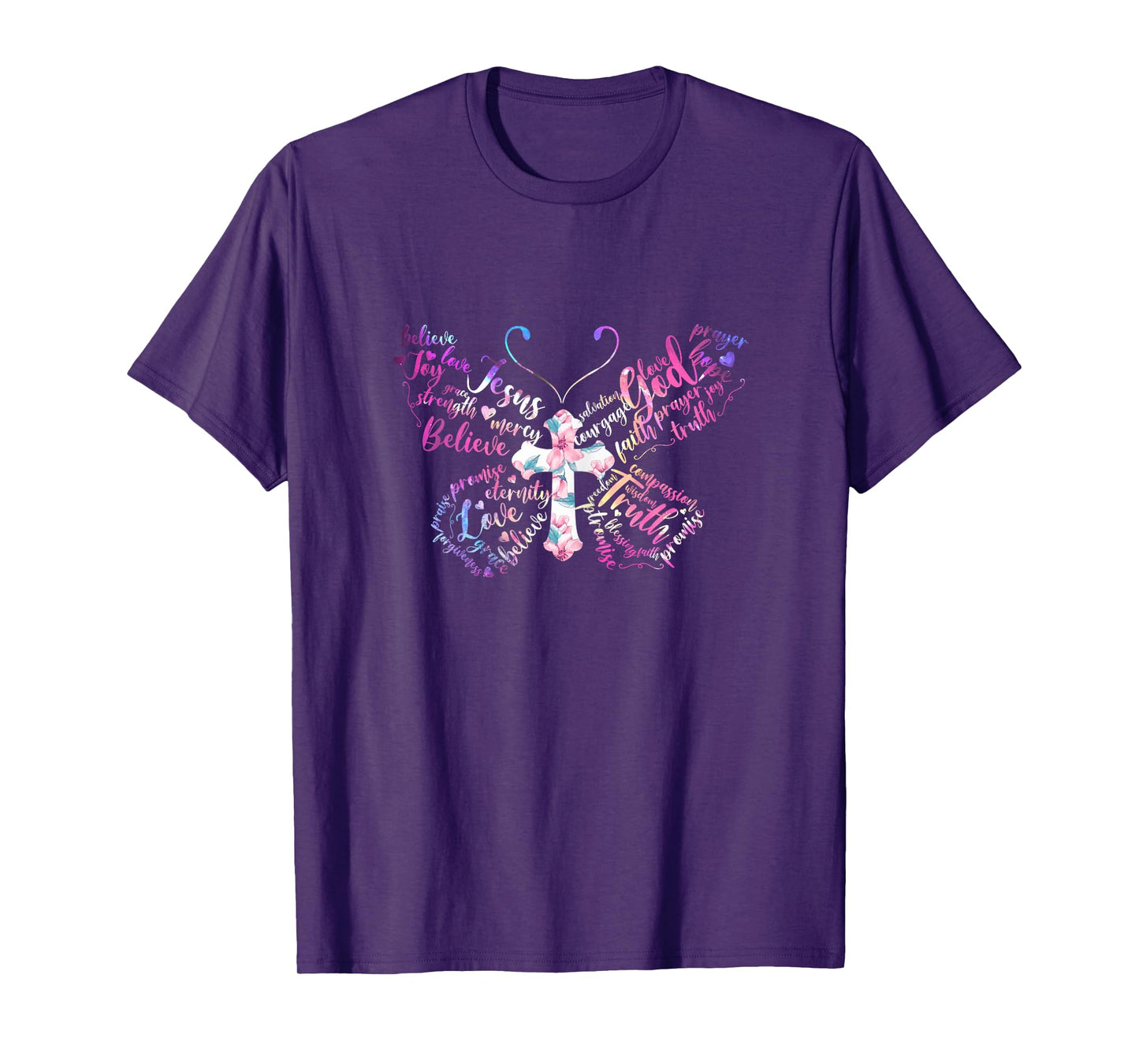 Butterfly Prayer Jesus Christian Cross Floral Pattern T-Shirt