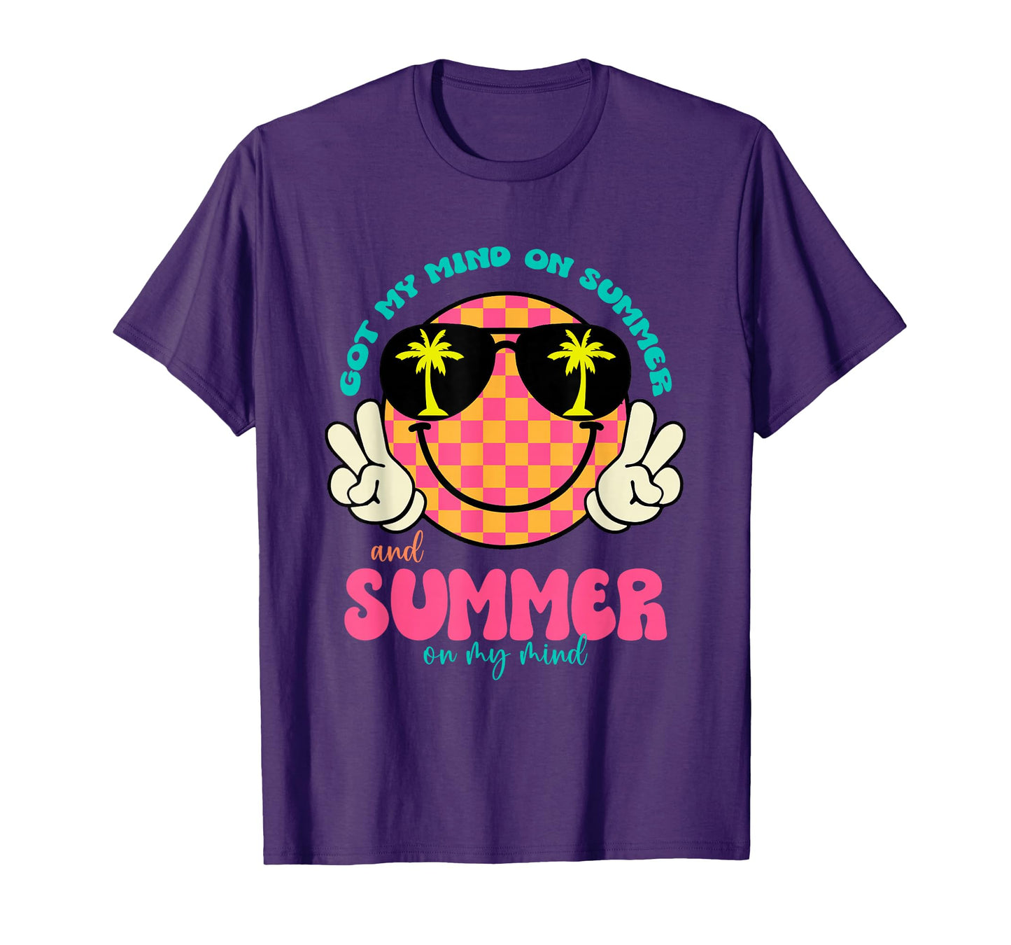 Groovy Happy Face Summer Vibes Got My Mind On Summer Teacher T-Shirt