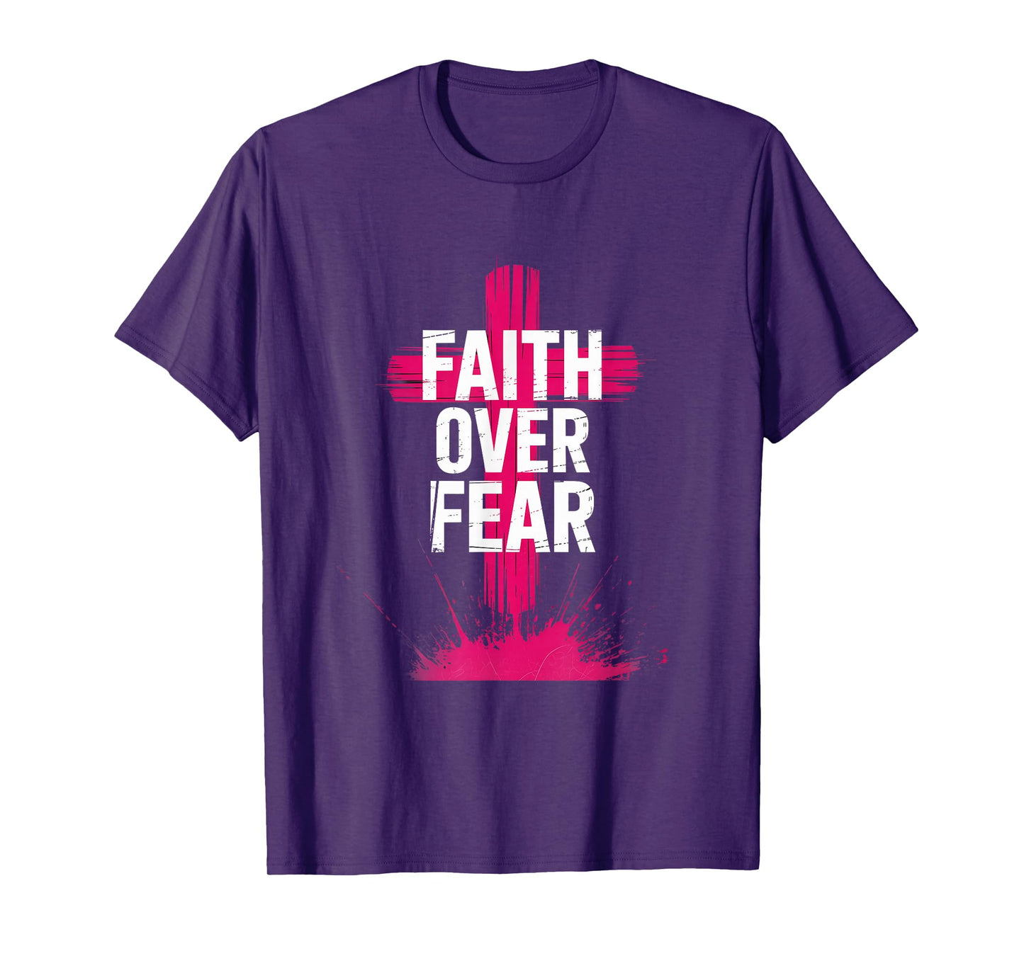 Faith Over Fear Pink Cross Christian Streetwear T-Shirt