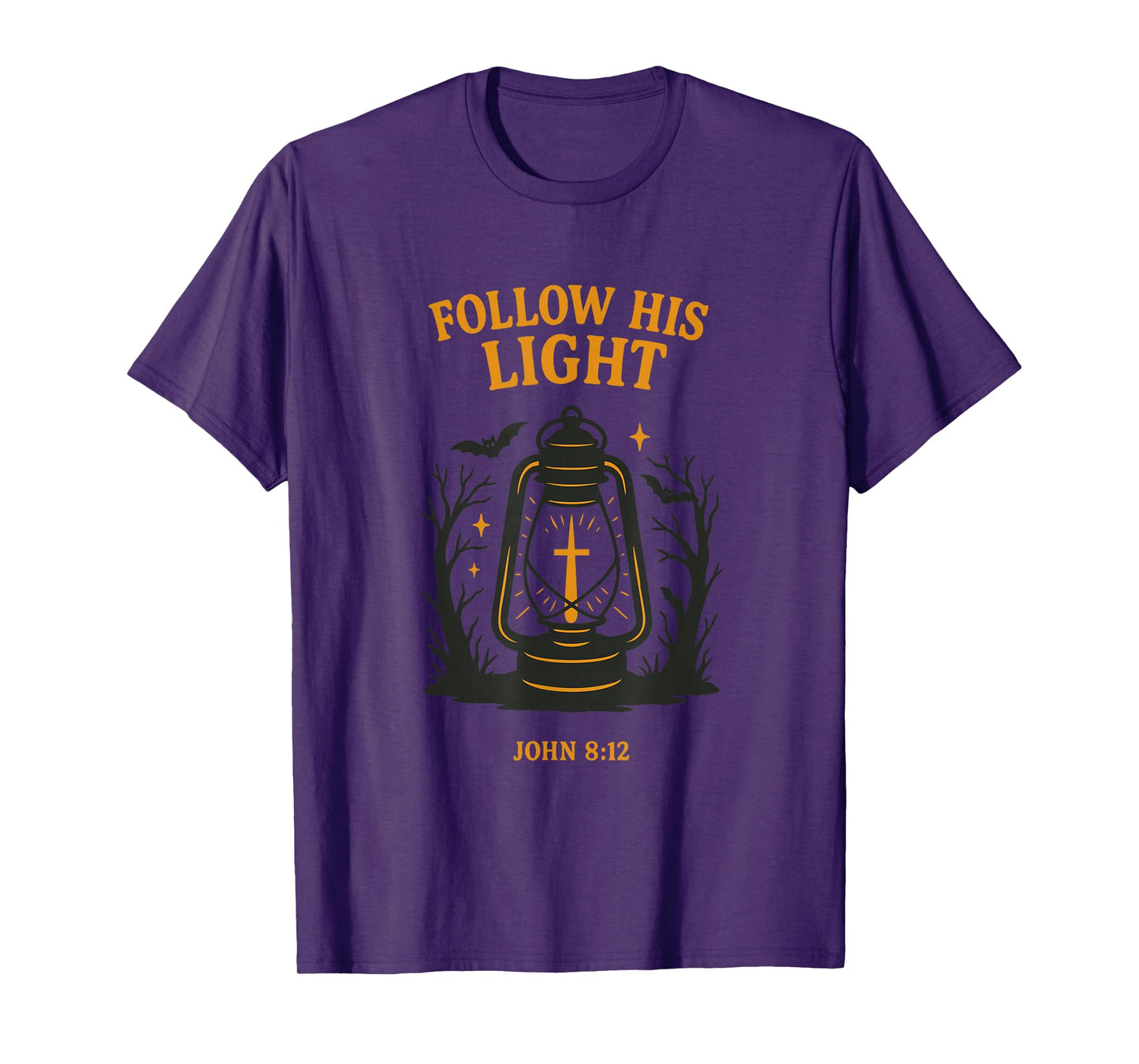 Follow His Light Lantern Cross – John 8:12 T-Shirt