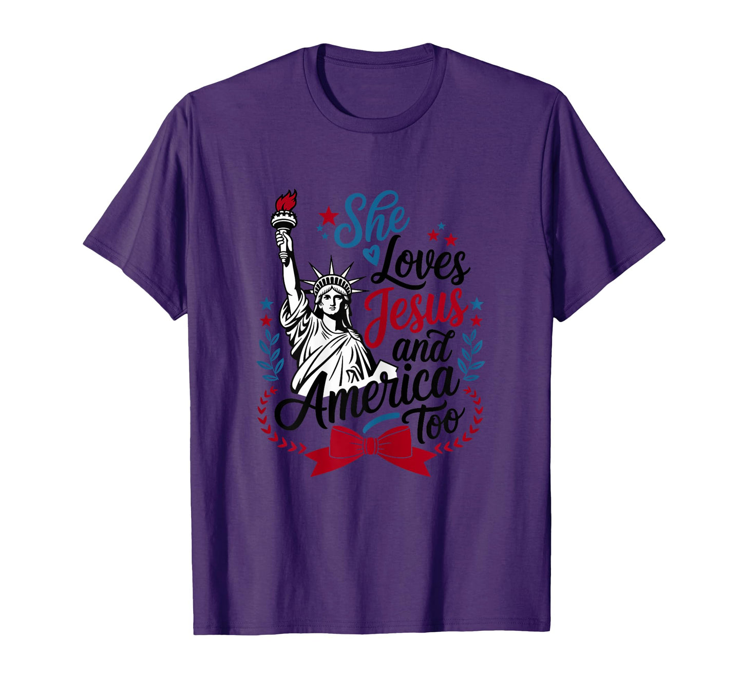 Womens 4th of July She Loves Jesus & America Too Christian Liberty T-Shirt