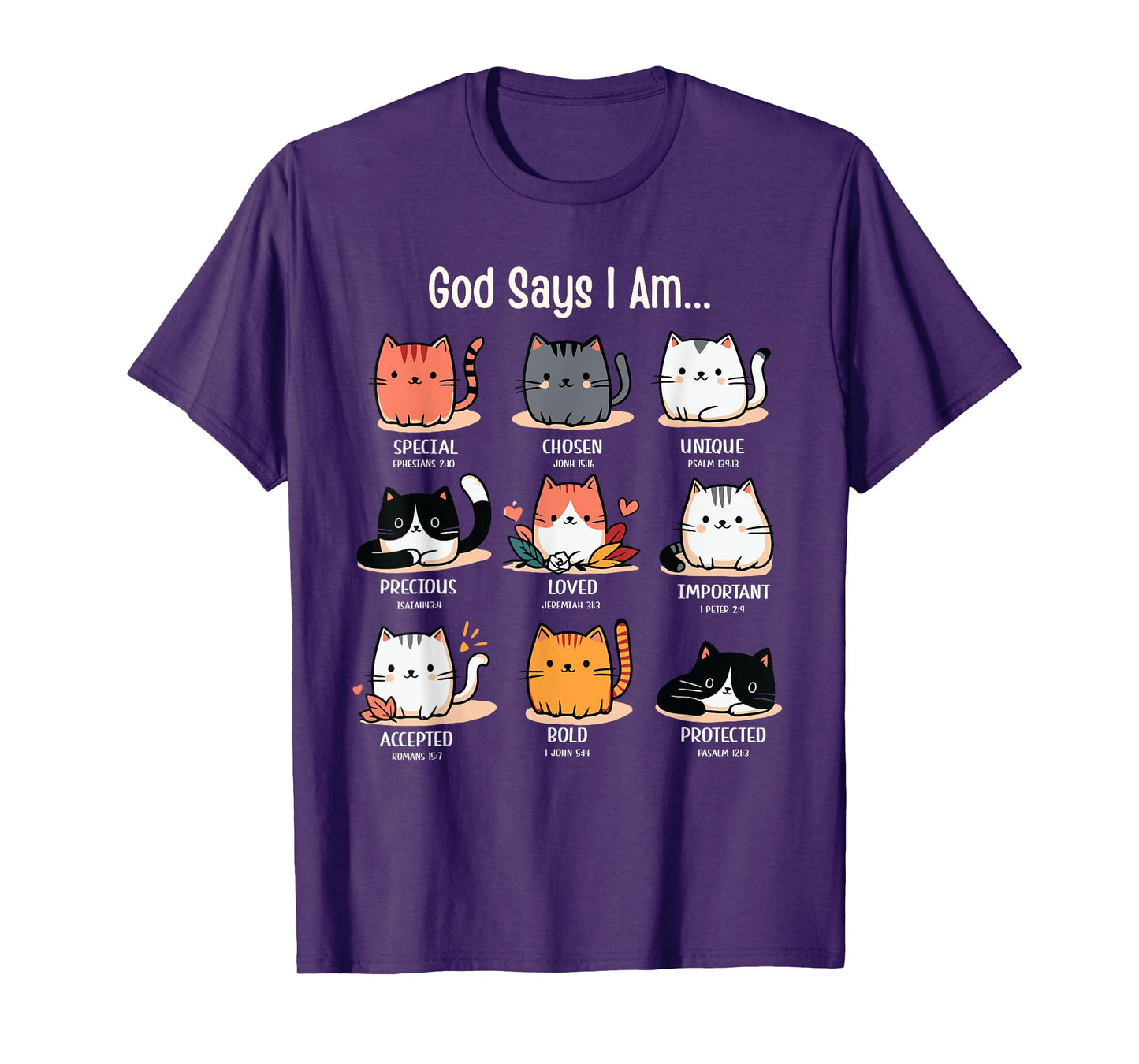Funny Cat Girls Teens Kids God Says I Am Christian T-Shirt