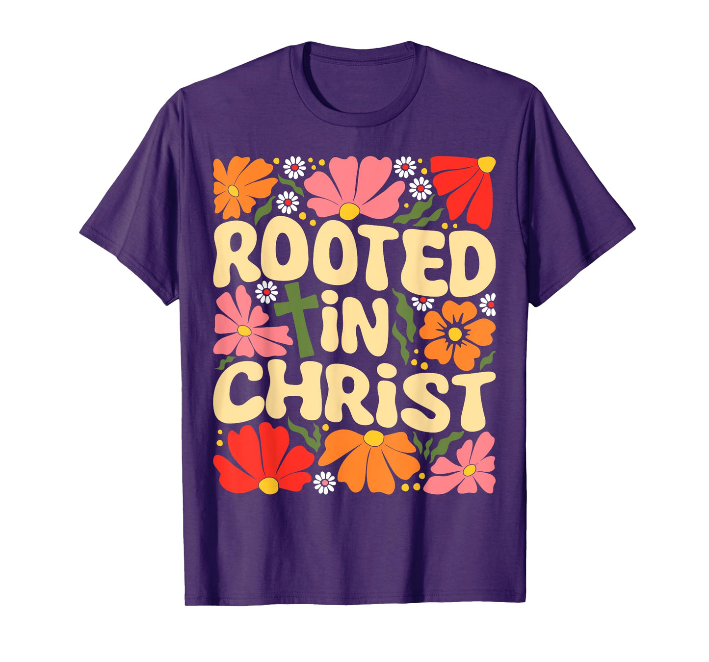 Rooted in Christ Boho Flowers Vintage Christian Faith Jesus T-Shirt