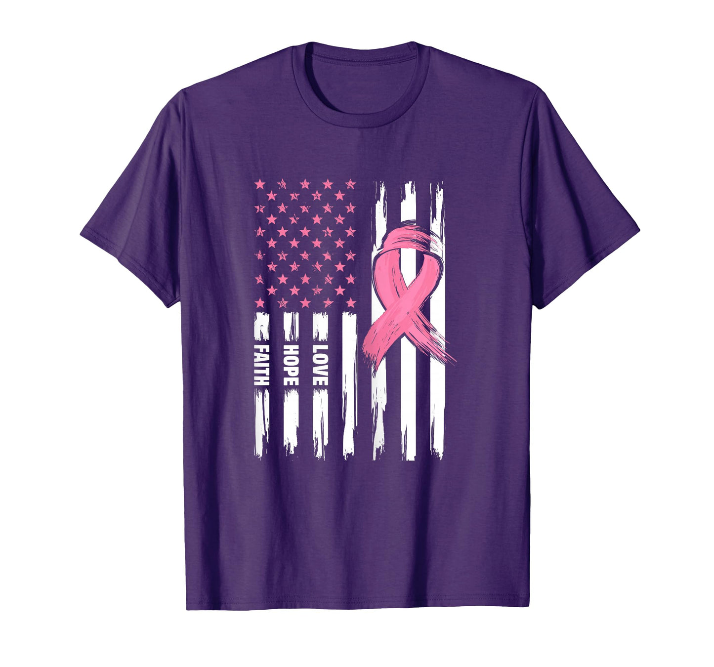 Love Hope Faith USA American Flag | Breast Cancer T-Shirt