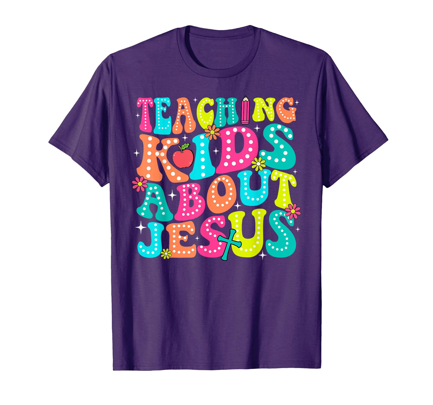 Teaching Kids About Jesus Christian Teacher Retro Groovy T-Shirt