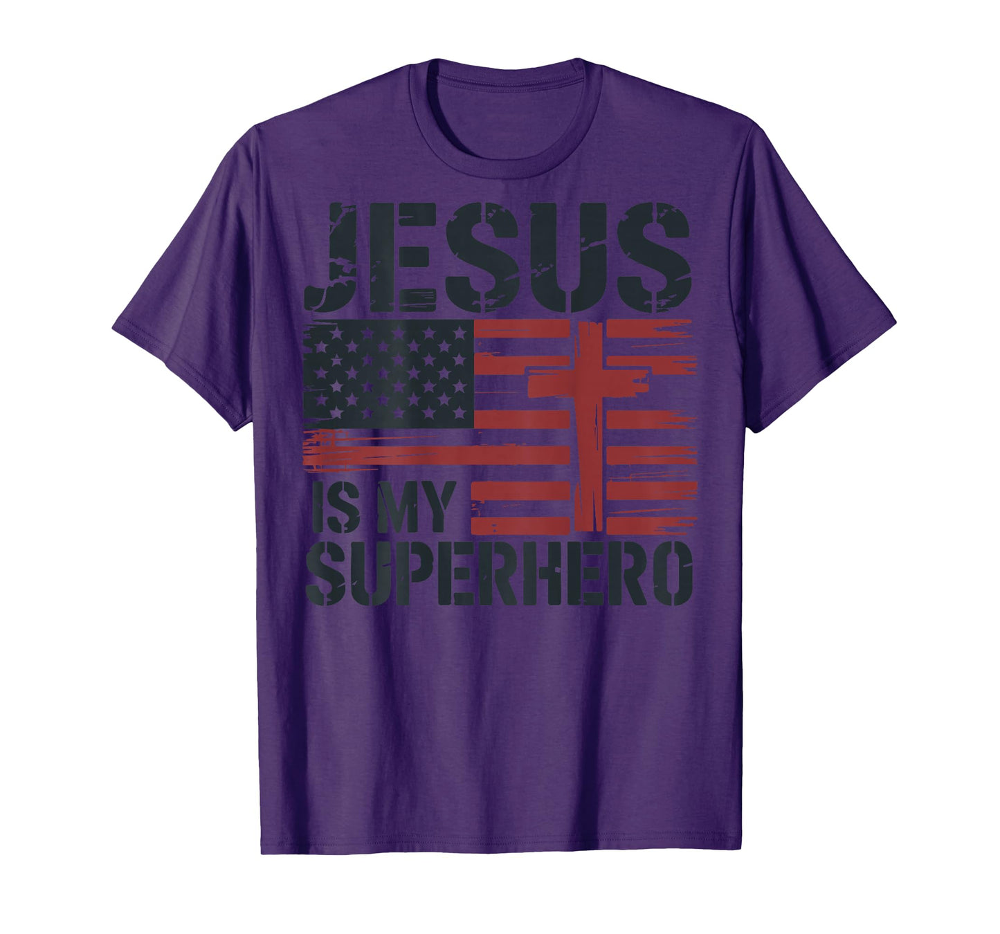 Jesus My Superhero American Flag Christian Patriotic Cross T-Shirt