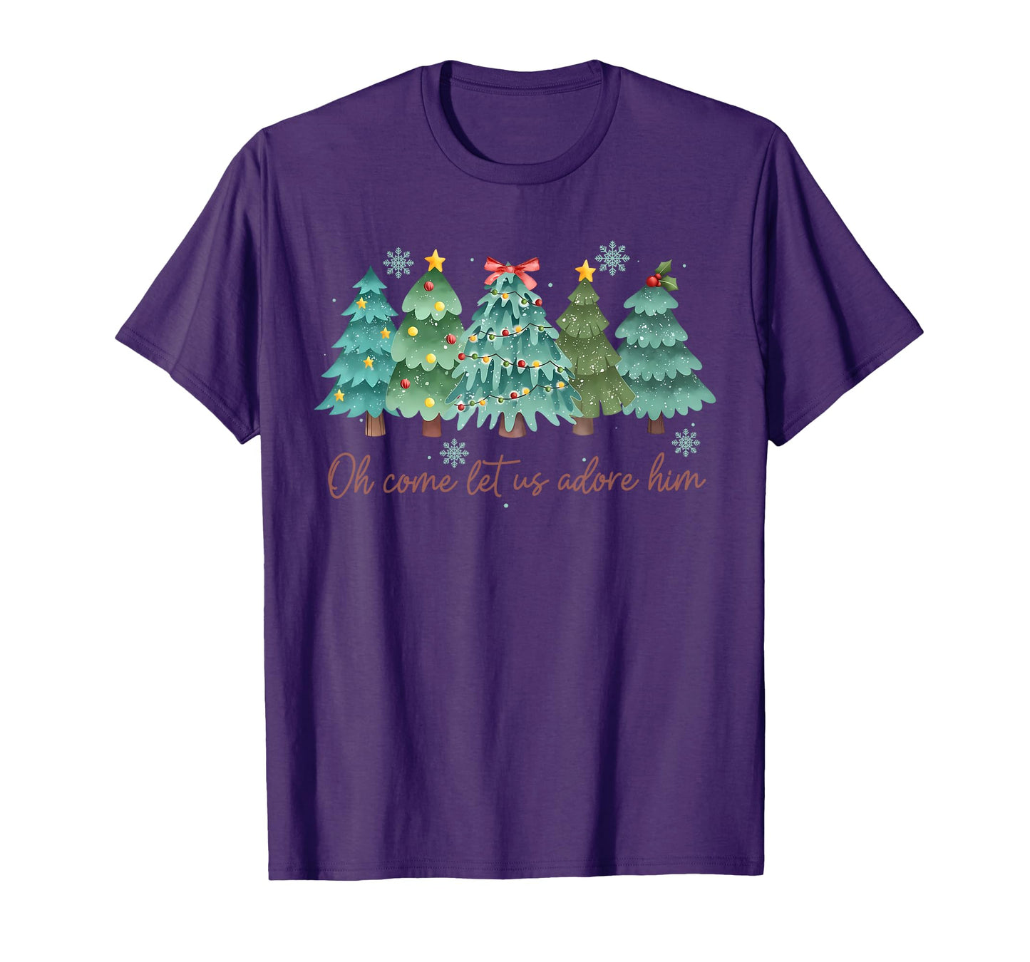 Oh Come Let US Adore Him Funny Christian Christmas Tree Bow T-Shirt