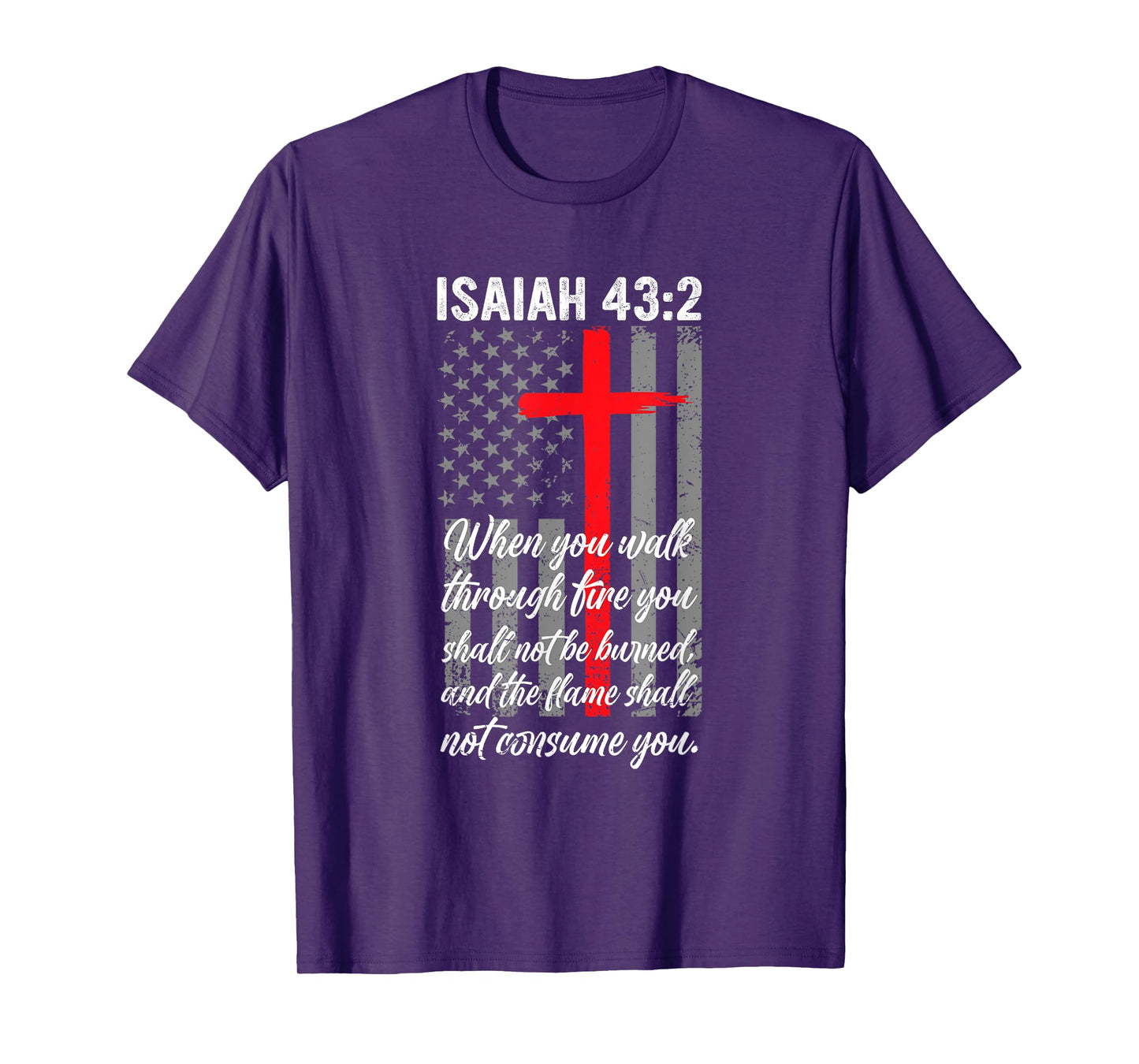Thin Red Line Firefighter Cross Bible Verse American Flag T-Shirt