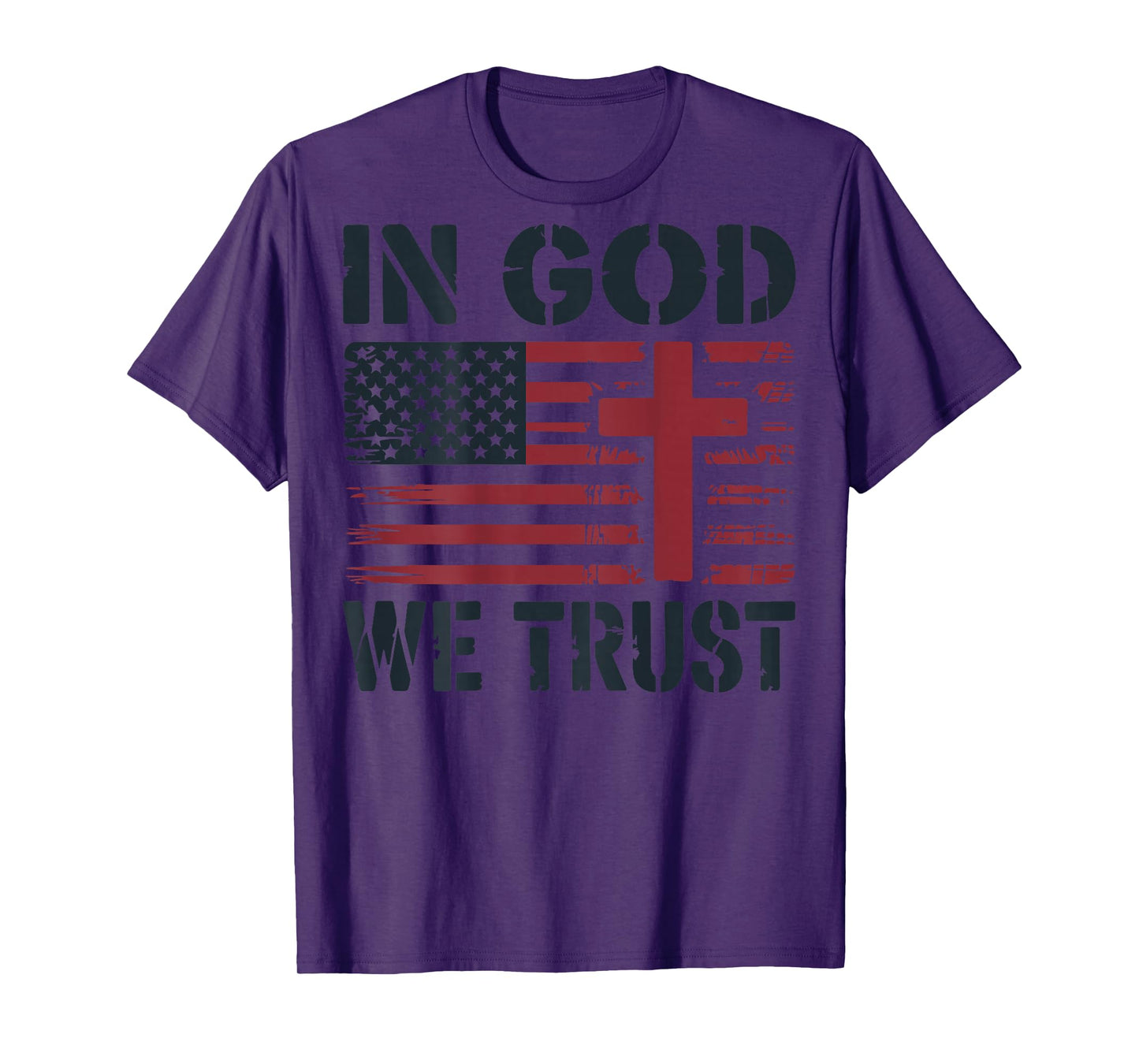 Mens in God We Trust American Flag Christian Patriotic Cross T-Shirt