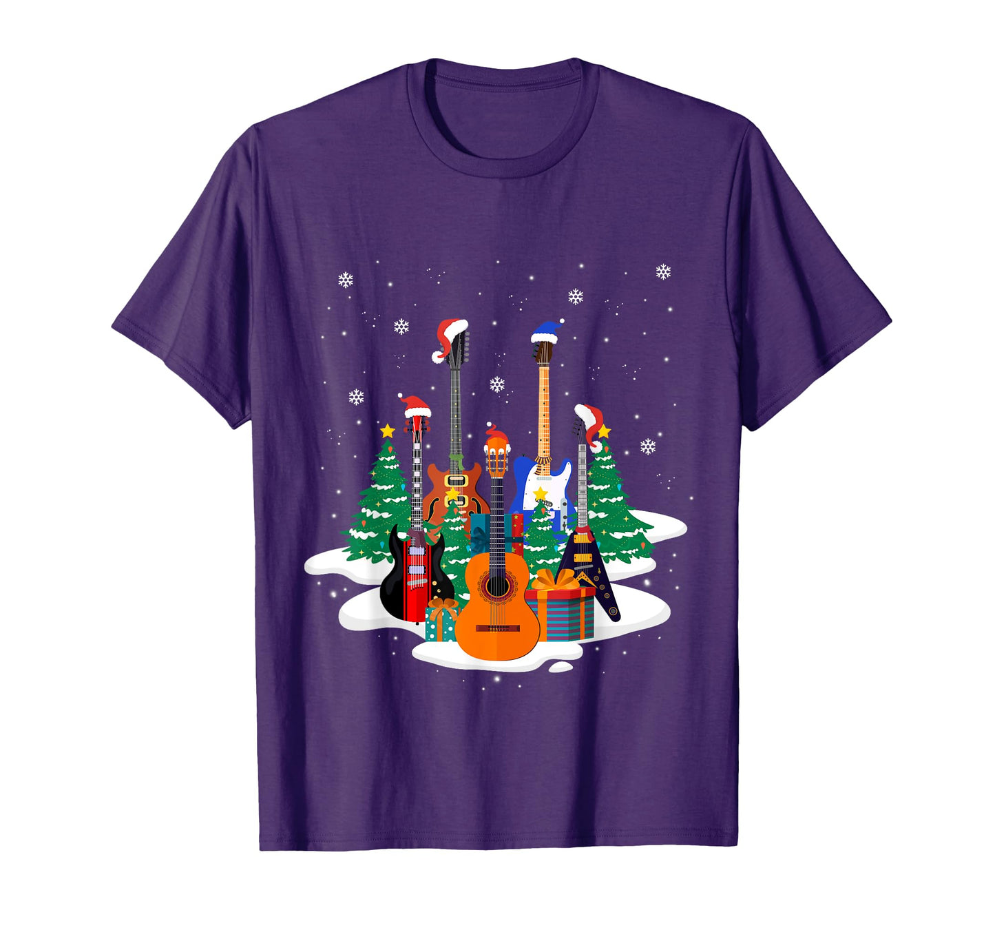Guitar Santa Hat Christmas Tree Funny Music Loves Xmas Gifts T-Shirt