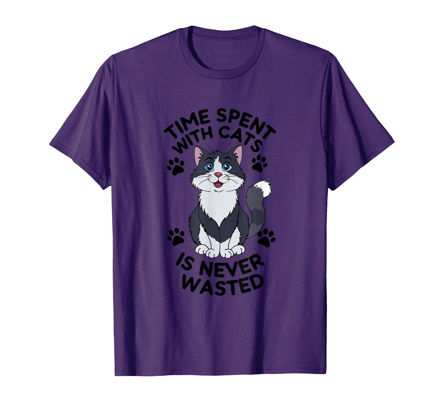 Funny Cat Quote Time Spent With Cats Is Cute Meow Graphic T-Shirt for Men Women Girls Kids
