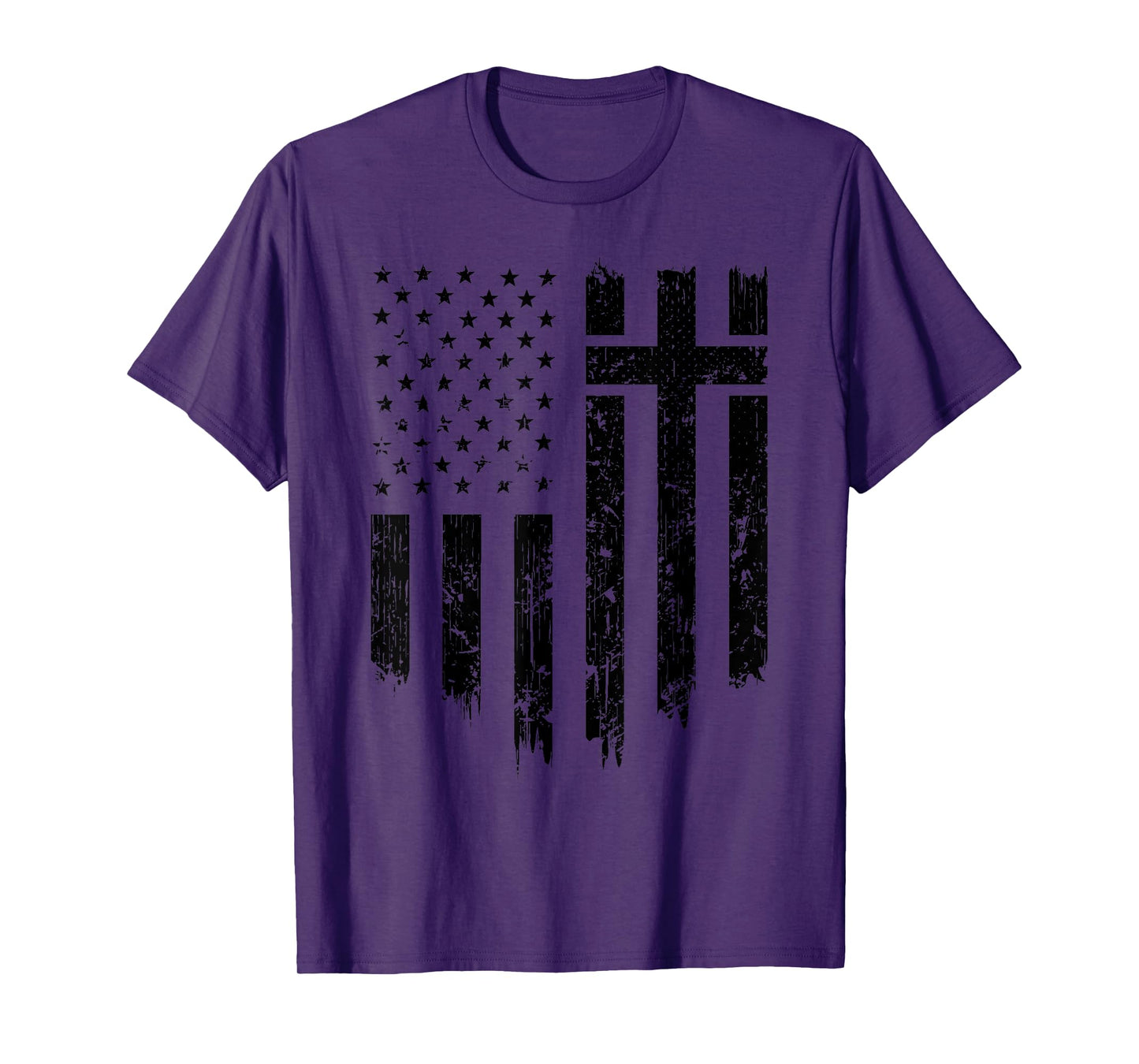 Vintage Distressed USA Flag Cross Christian Faith Gift T-Shirt