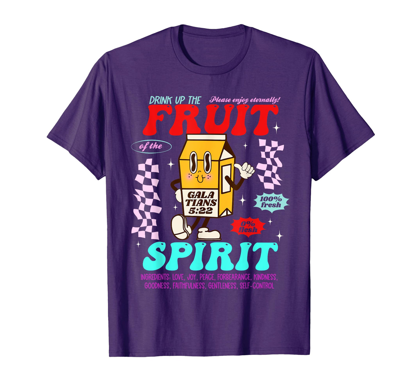 Drink Up Fruit Of The Spirit Christian Milk Bottle Checkered T-Shirt