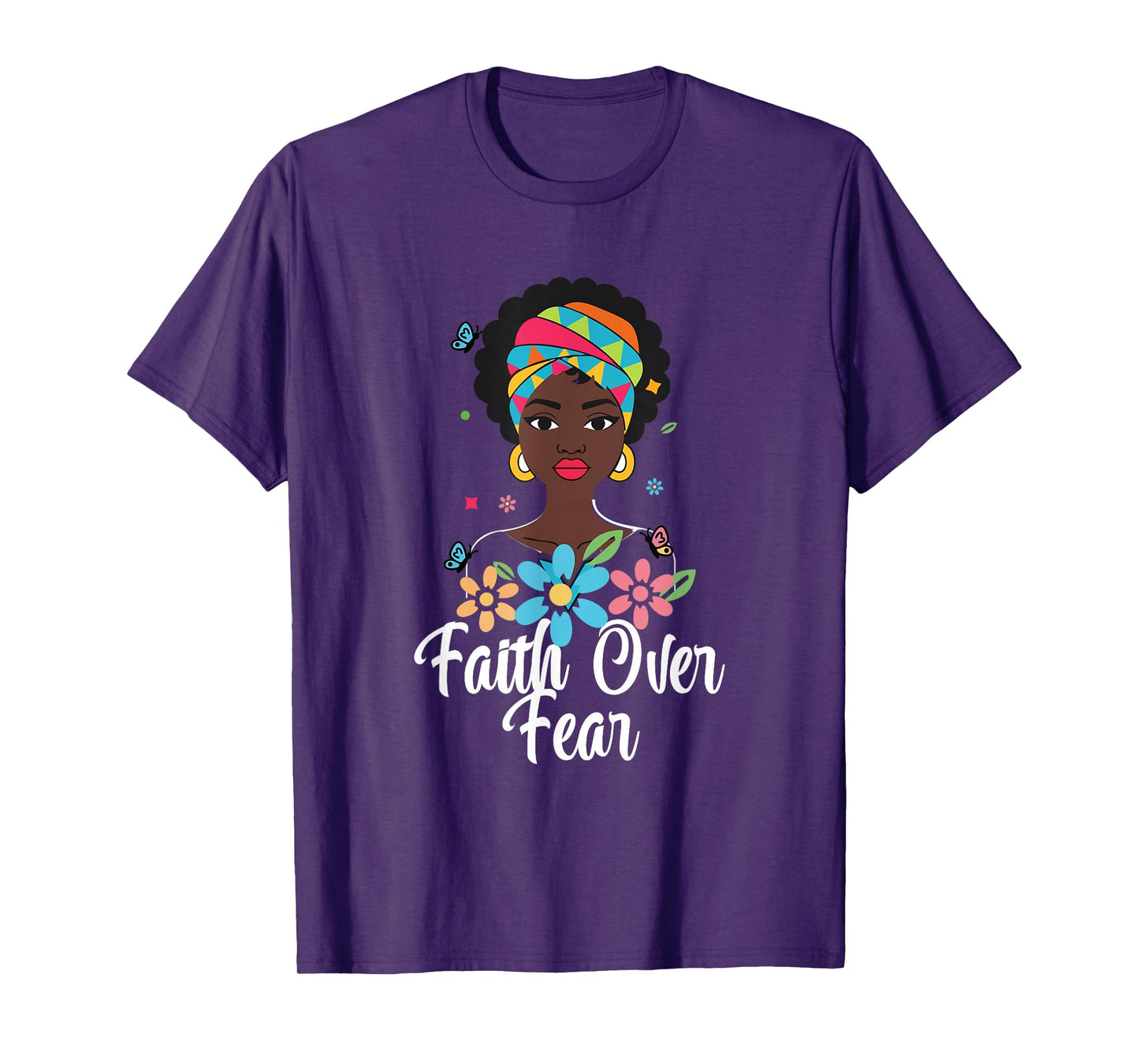 Faith-Over Fear-Afro Flower African American Breast Cancer T-Shirt