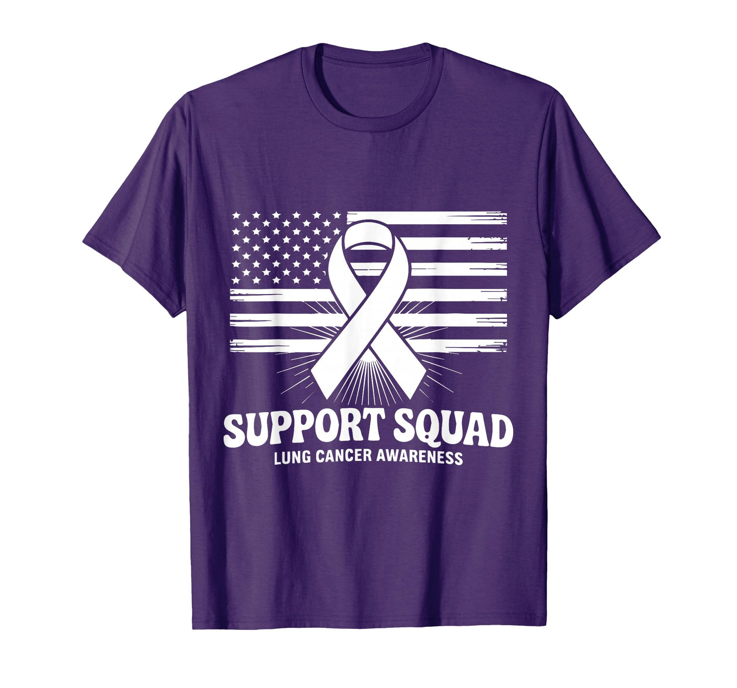 Support Squad Lung Cancer Awareness White Ribbon USA Flag T-Shirt
