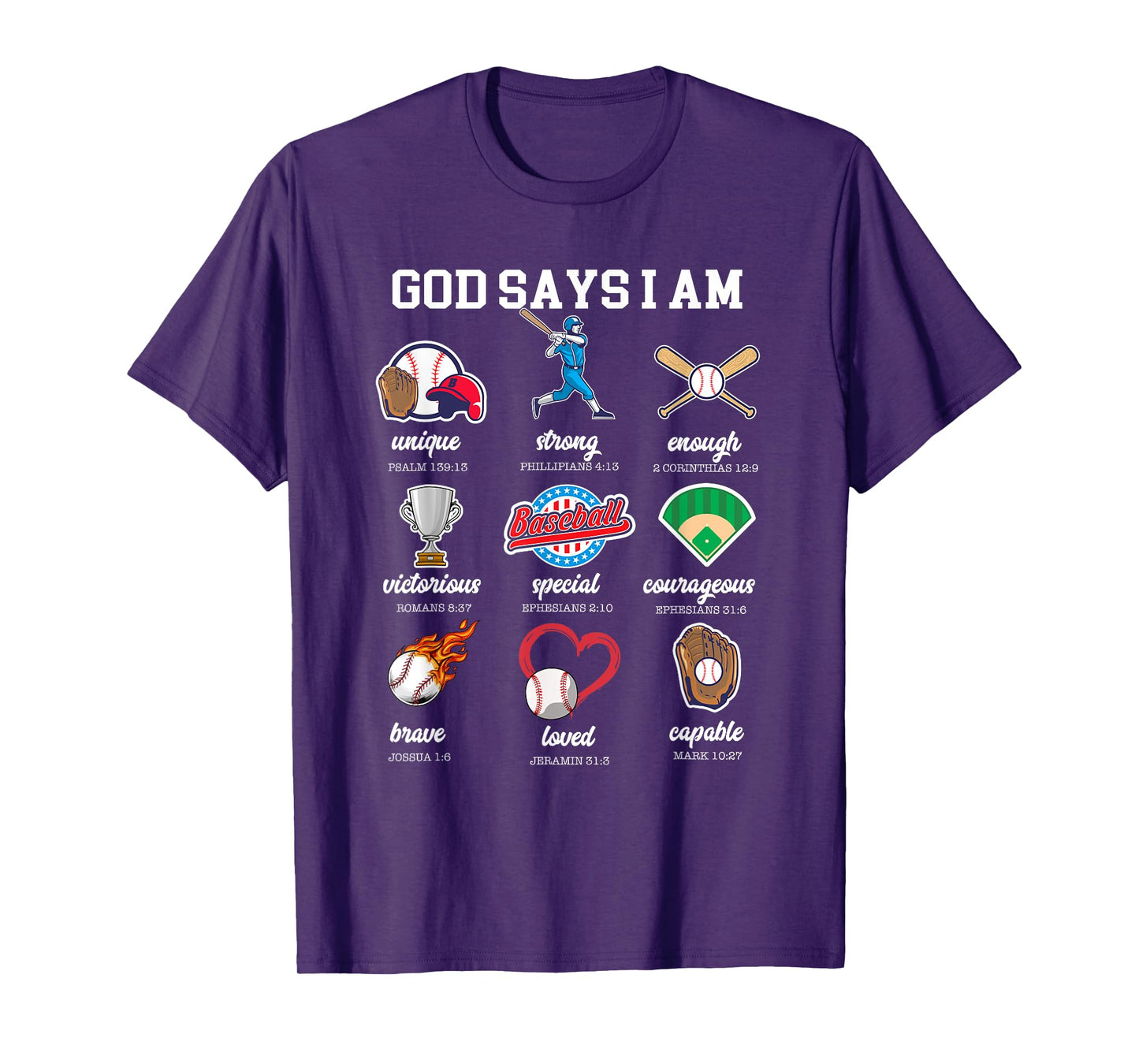 God Says I Am Baseball Christian Bible Jesus Player Kids Boy T-Shirt