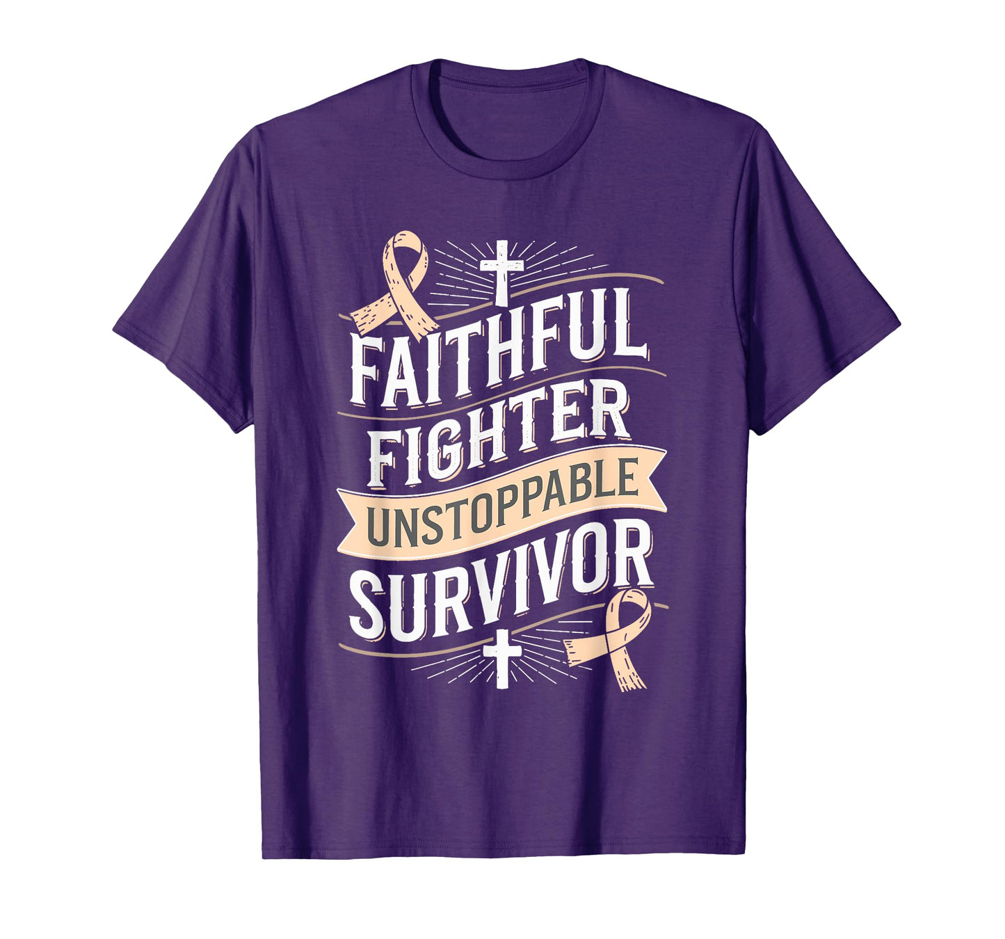 Faithful Fighter Survivor Endometrial Cancer Awareness T-Shirt
