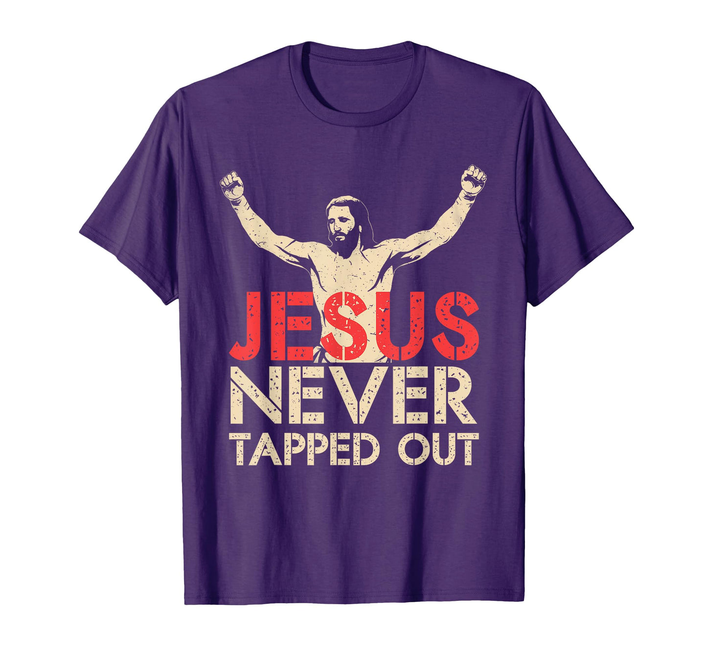 Jesus Never Tapped Out Unisex-Adults Black Small T-Shirt Wrestling Themed Christian T-Shirt