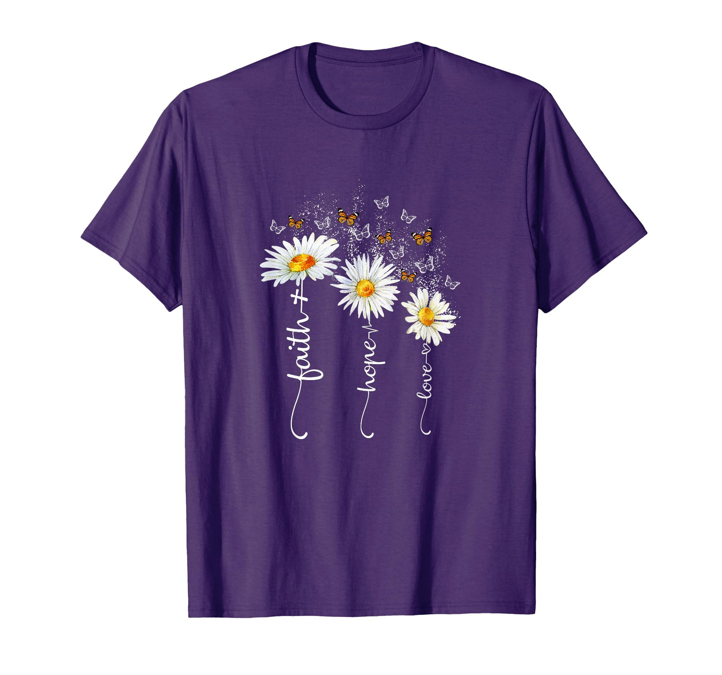 Faith & Hope & Love Butterfly Daisy Chirstian God Religious T-Shirt
