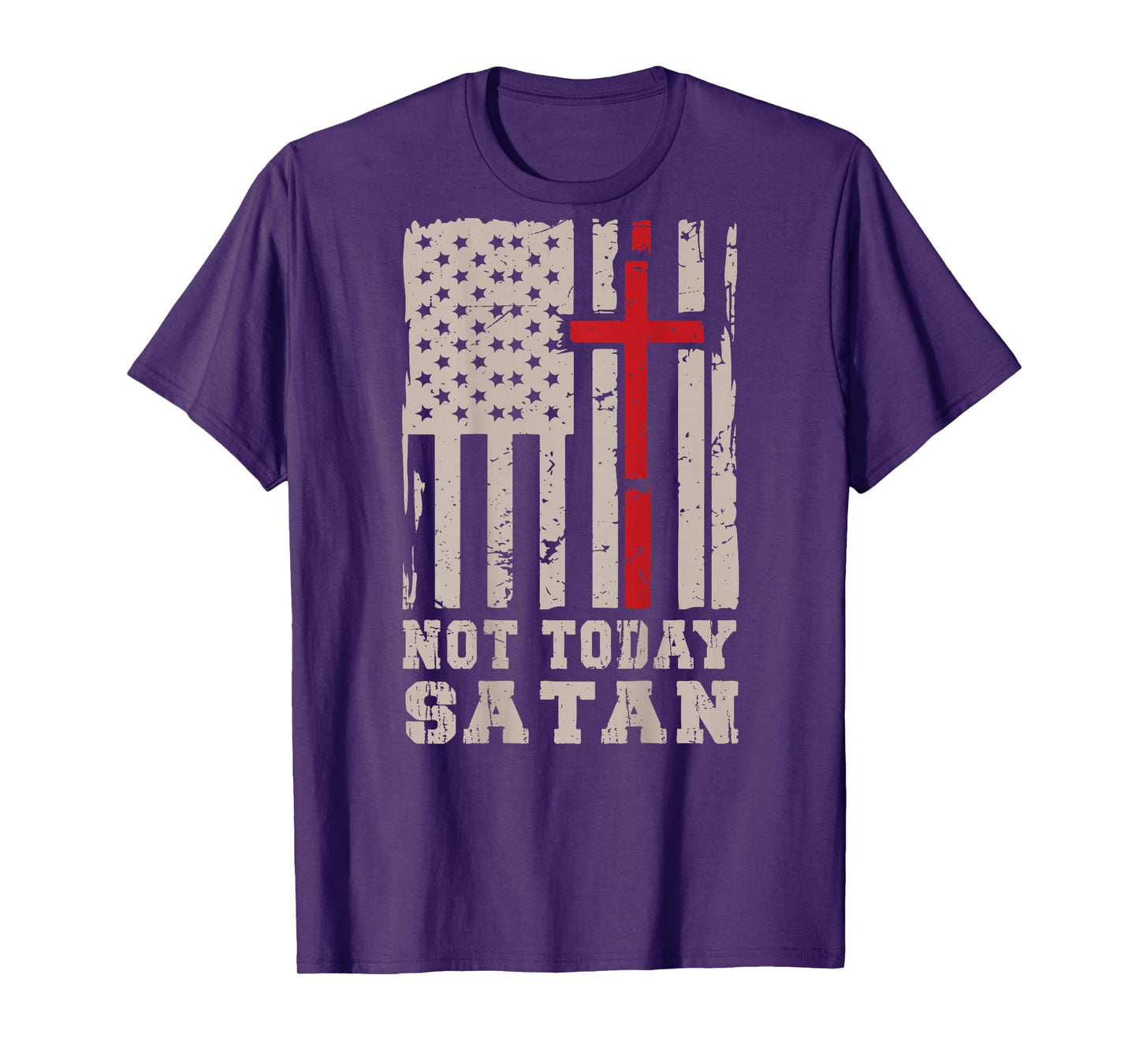 Mens Not Today Satan American Flag Cross Christian Patriotic T-Shirt