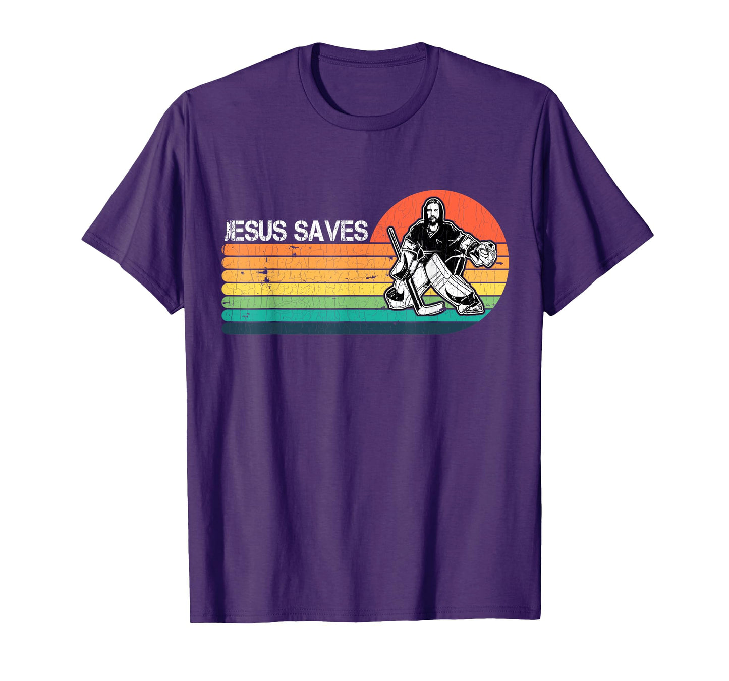 Vintage Retro Sunset Jesus Saves Hockey Player Jesus Lover T-Shirt