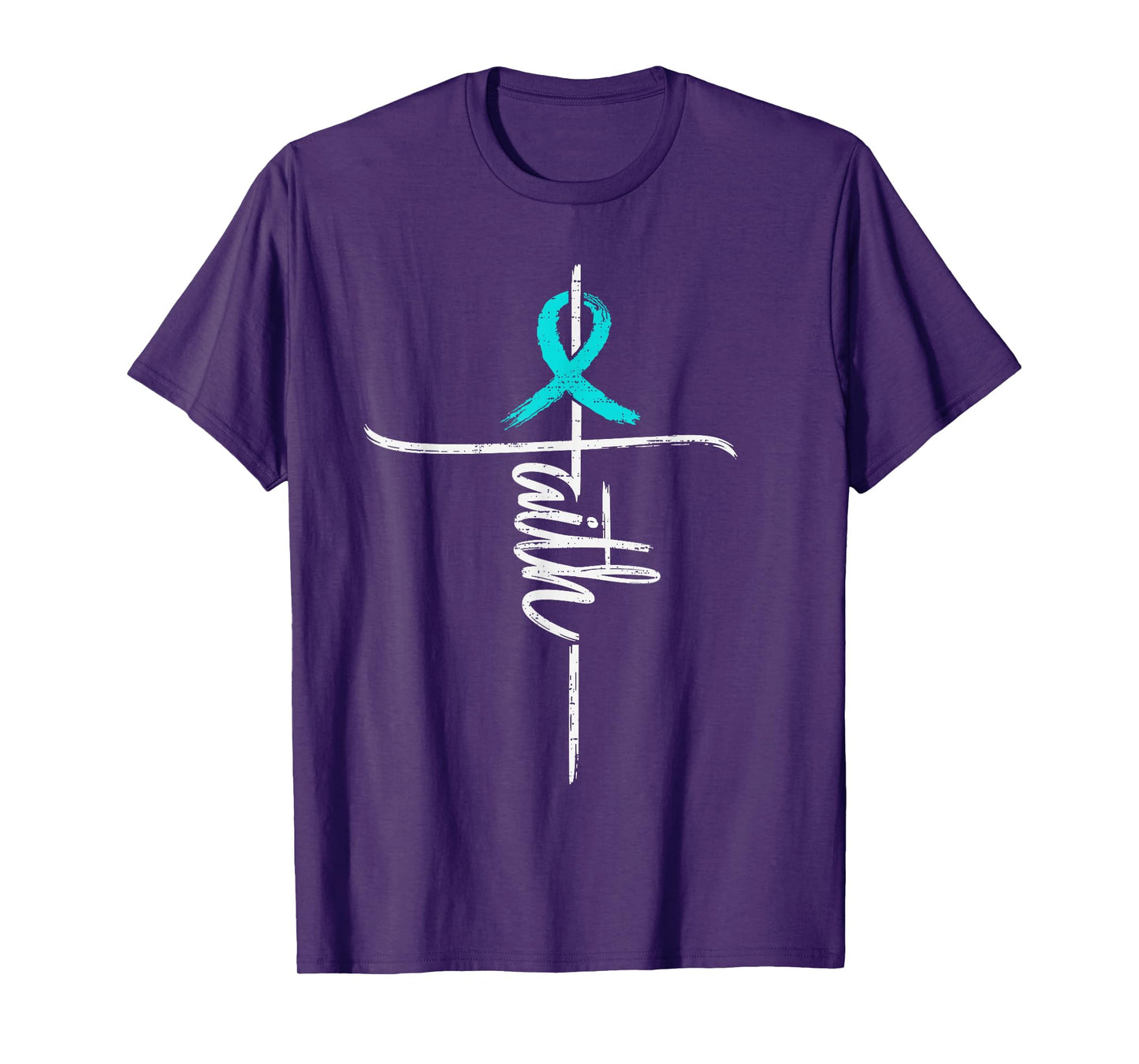 Faith Ovarian Cancer Awareness Cross Christian Ribbon Teal T-Shirt
