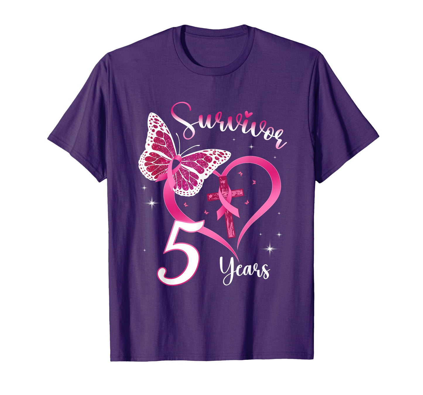 Breast Cancer Survivor Pink Ribbon Butterfly 5 Years Gift T-Shirt