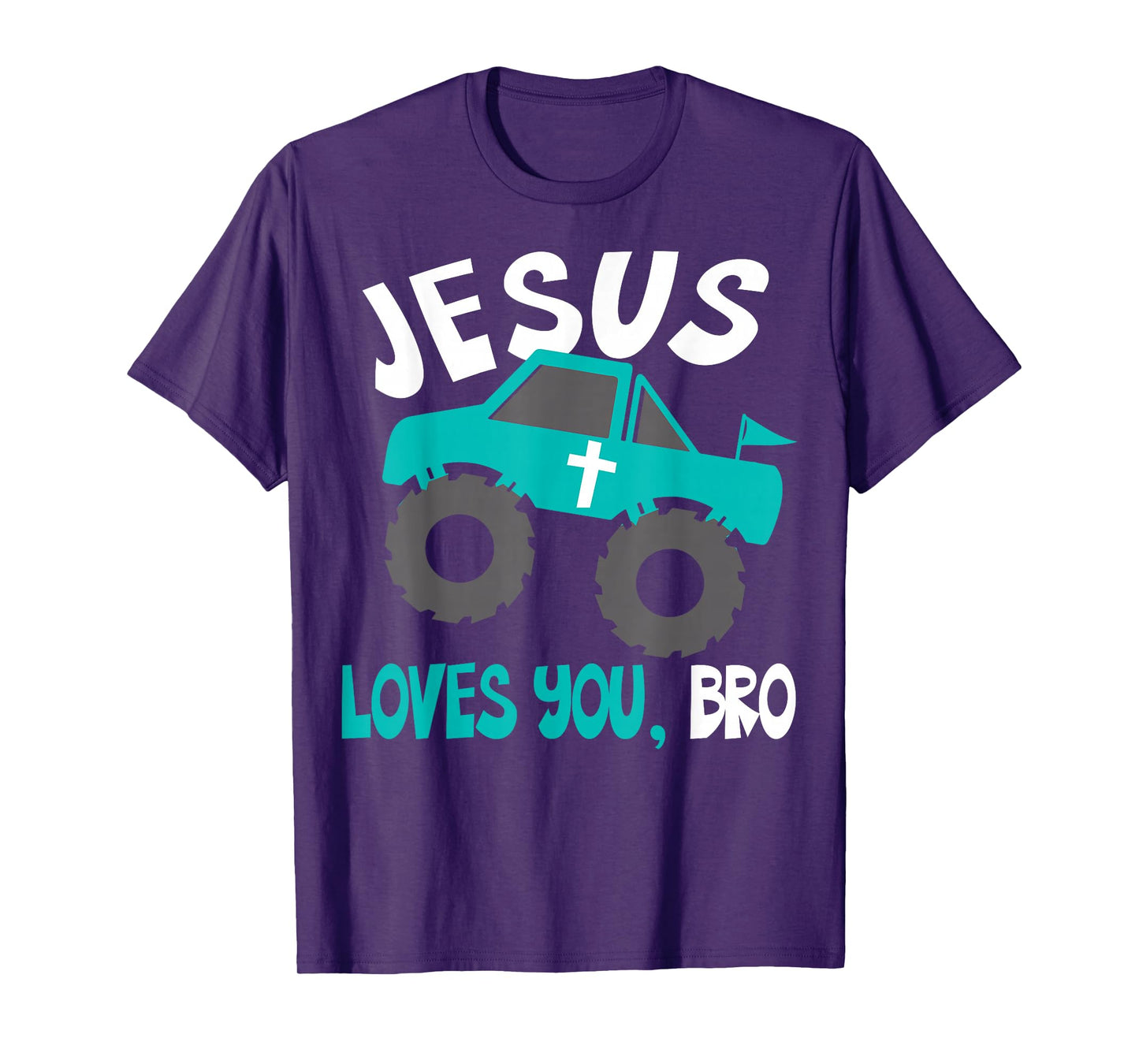 Kids Jesus Loves You Bro Funny Christian Boy Monster Truck T-Shirt