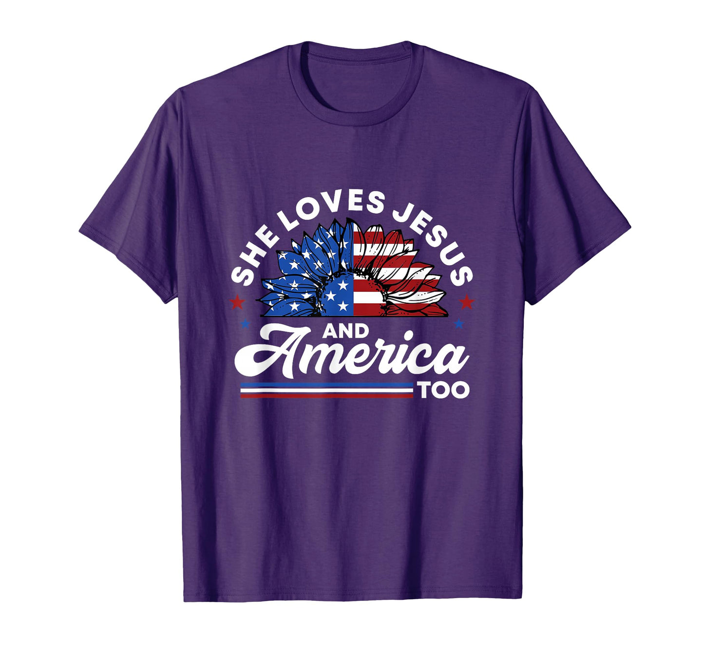 She Loves Jesus And America Too Christian Patriot Sunflower T-Shirt