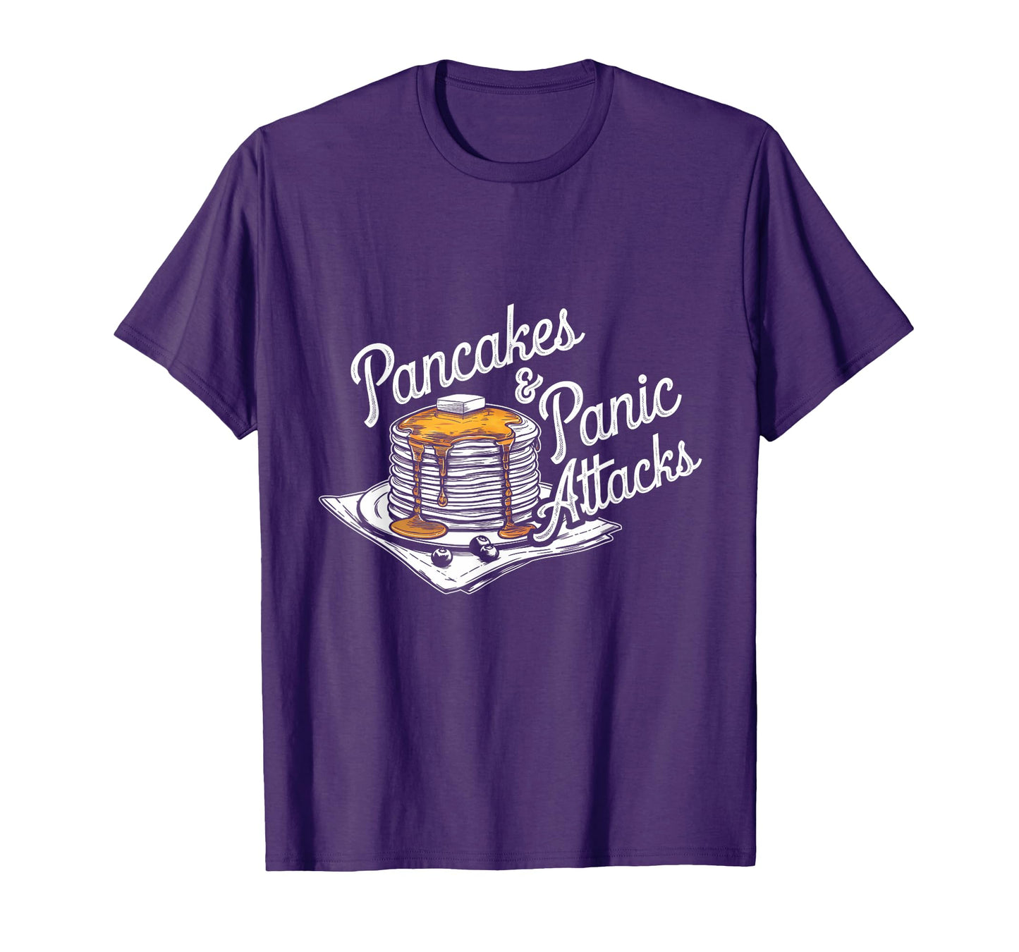 Pancakes & Panic Attacks Tee - Unisex Adults - Black - Small - Short Sleeve - Modern Cartoon Humor - T-Shirt