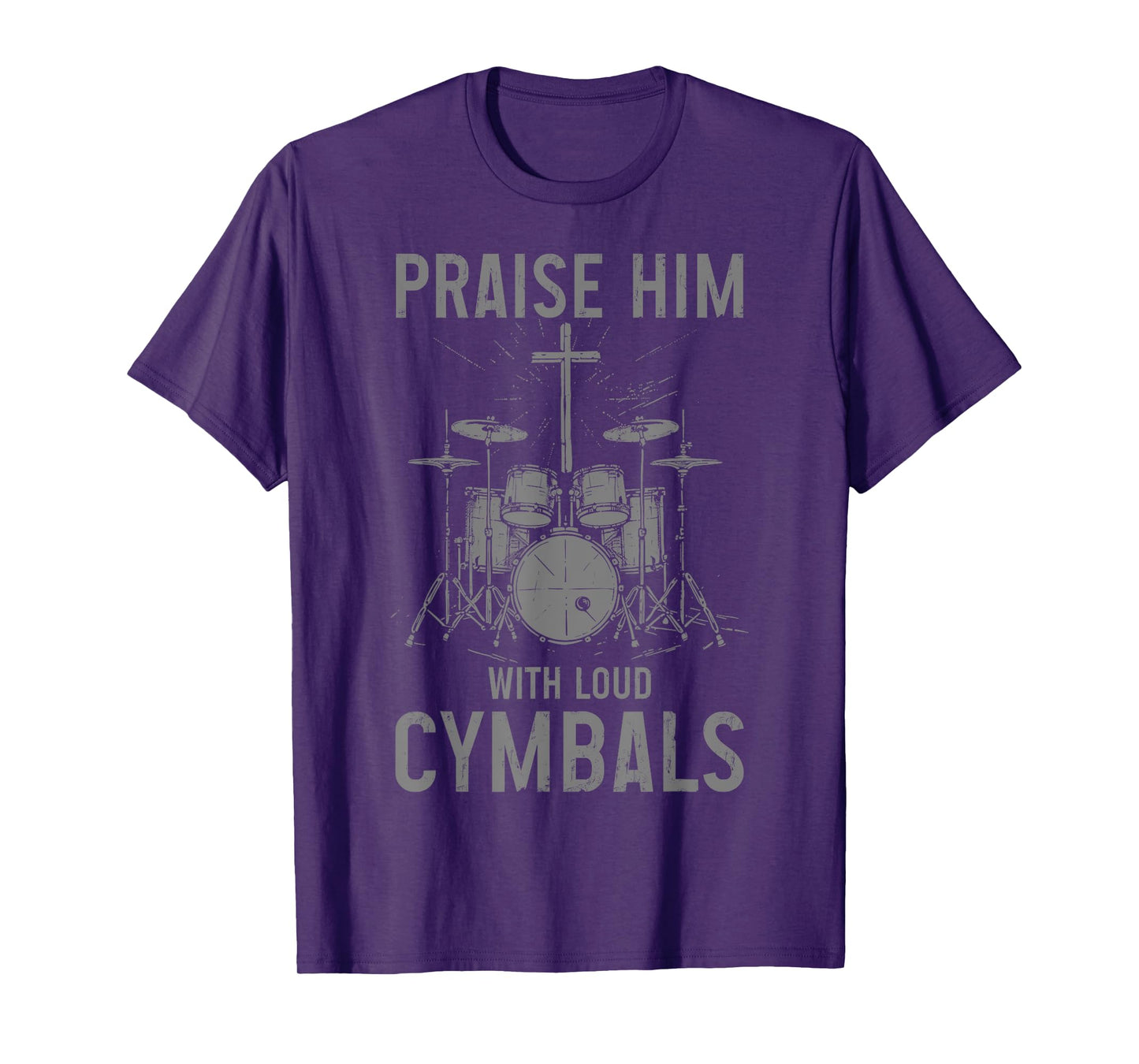 Christian Drummer Co. Christian Drummer Praise Him With Loud Cymbals T-Shirt - Black, Small, Unisex-Adults/Kids, Short Sleeve, Crew Neck, Vintage Modern Mix, Letter Print, Imported