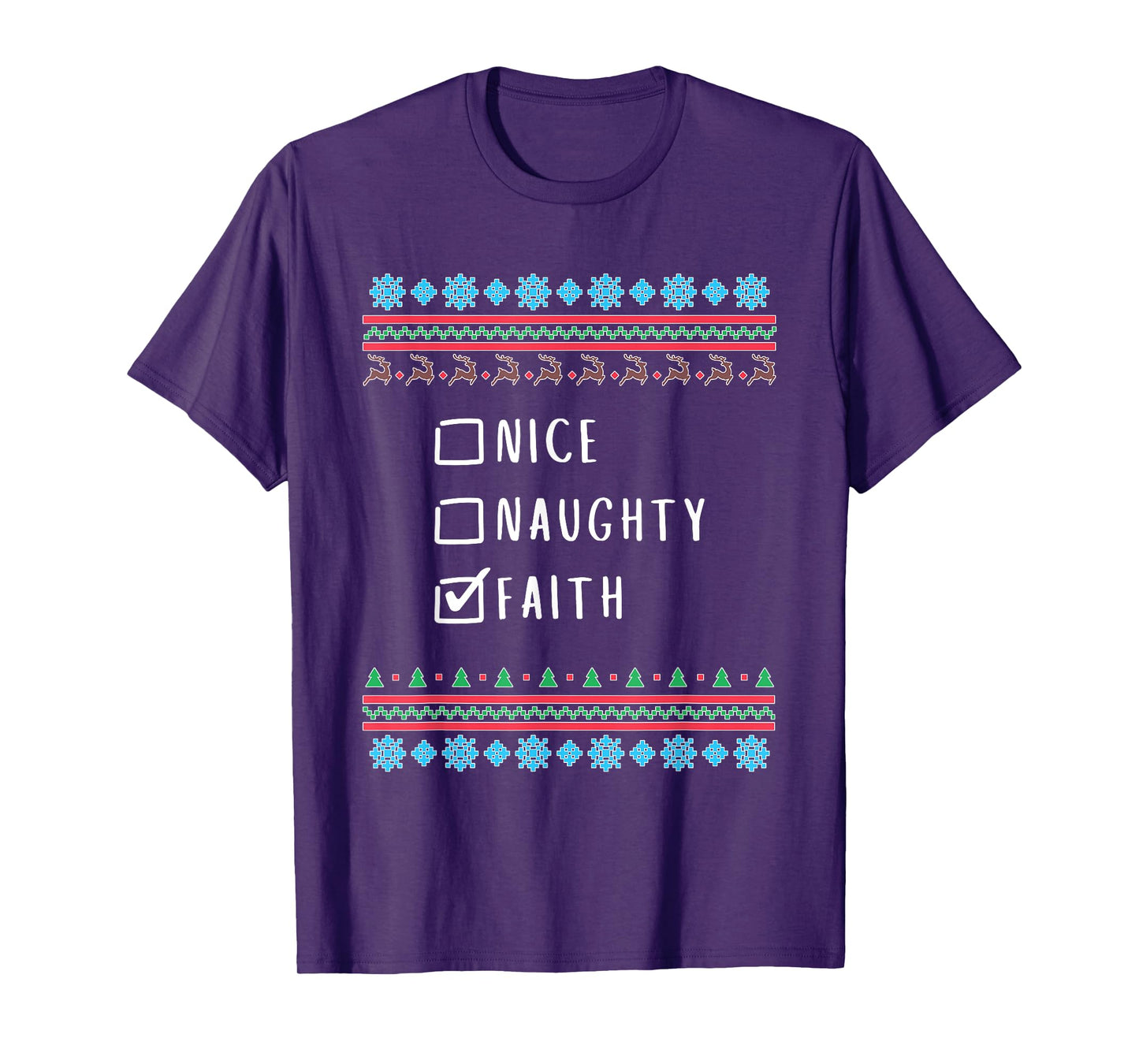 Nice, Naughty, Faith Christmas Ugly Sweater Style T-Shirt
