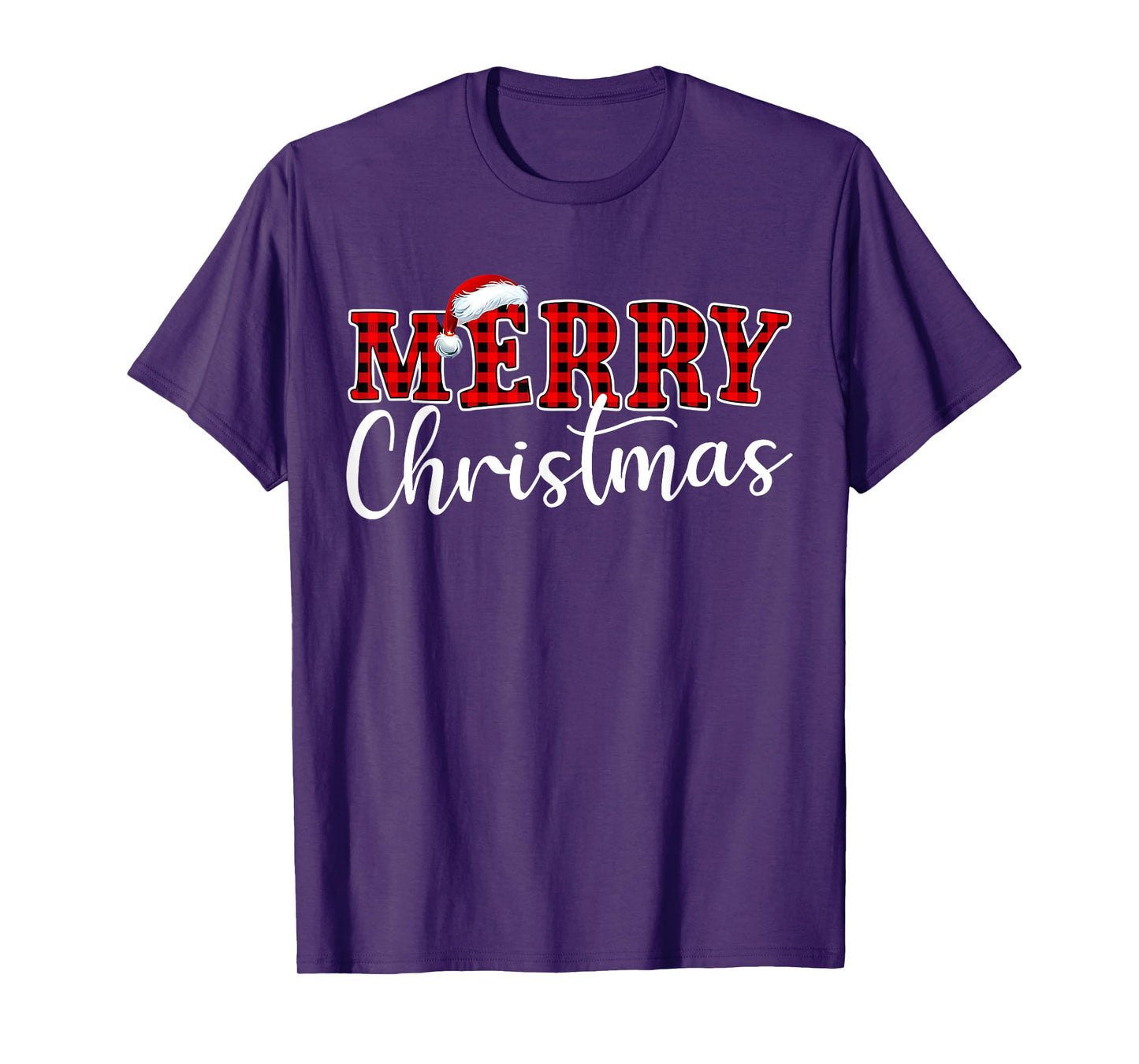Merry Christmas Buffalo Plaid Red Santa Hat Xmas Pajamas T-Shirt