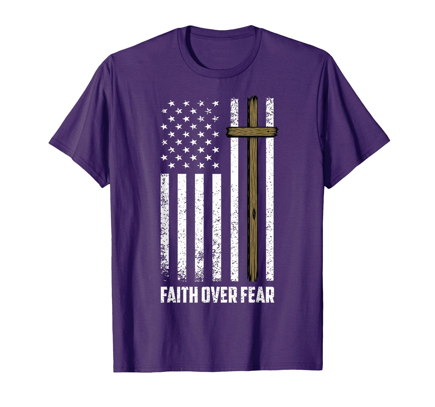 Faith Over Fear Jesus Christian Cross God Faith Us Flag T-Shirt