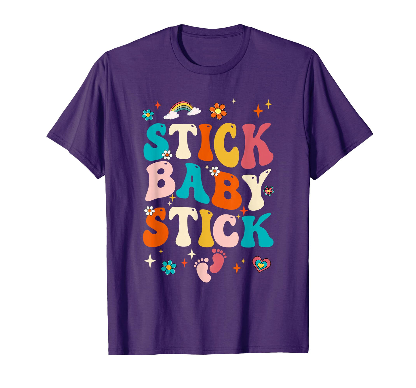 Stick Baby Stick Funny Ivf Transfer Day Ivf Couple Groovy T-Shirt
