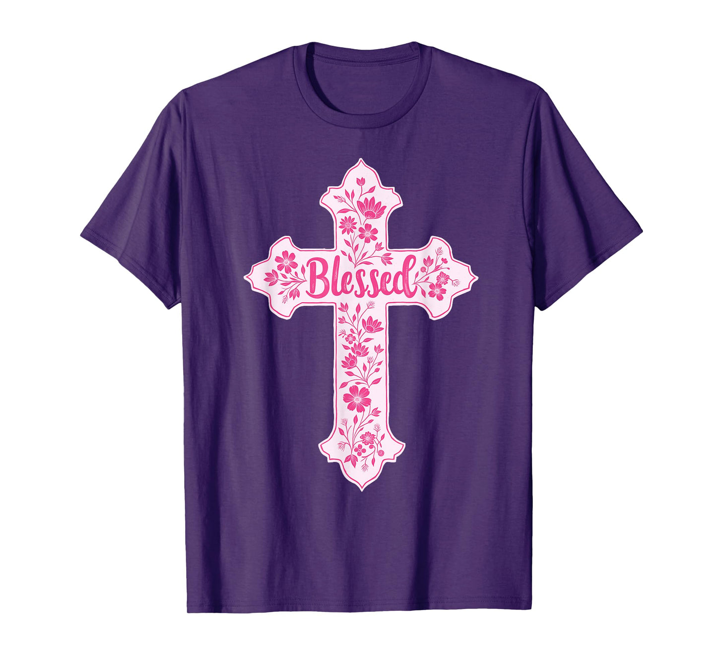 Christian Faith Cross Pink Toile Chinoiserie Floral T-Shirt